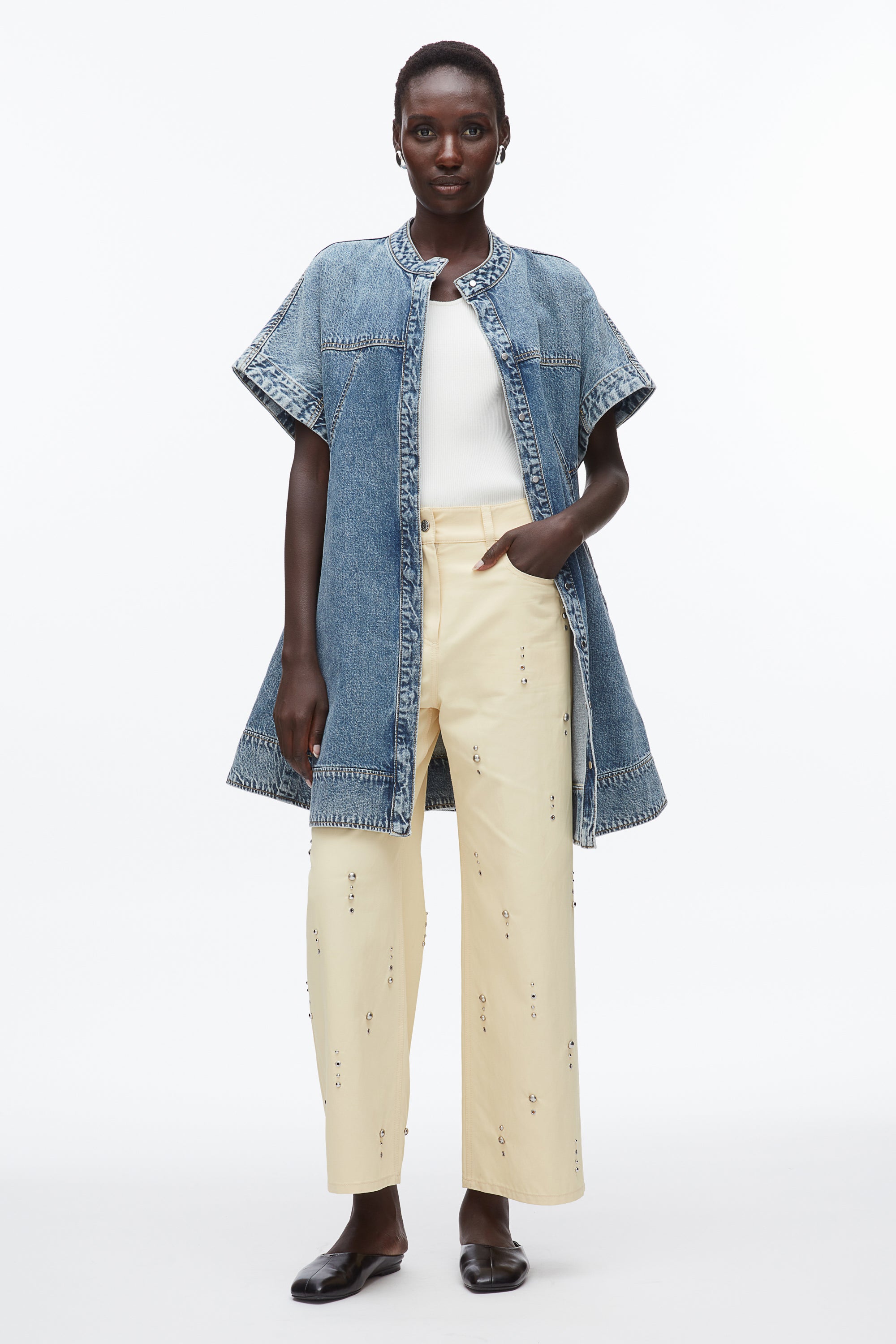 Trapeze Light Denim Dress - Washed Medium Blue