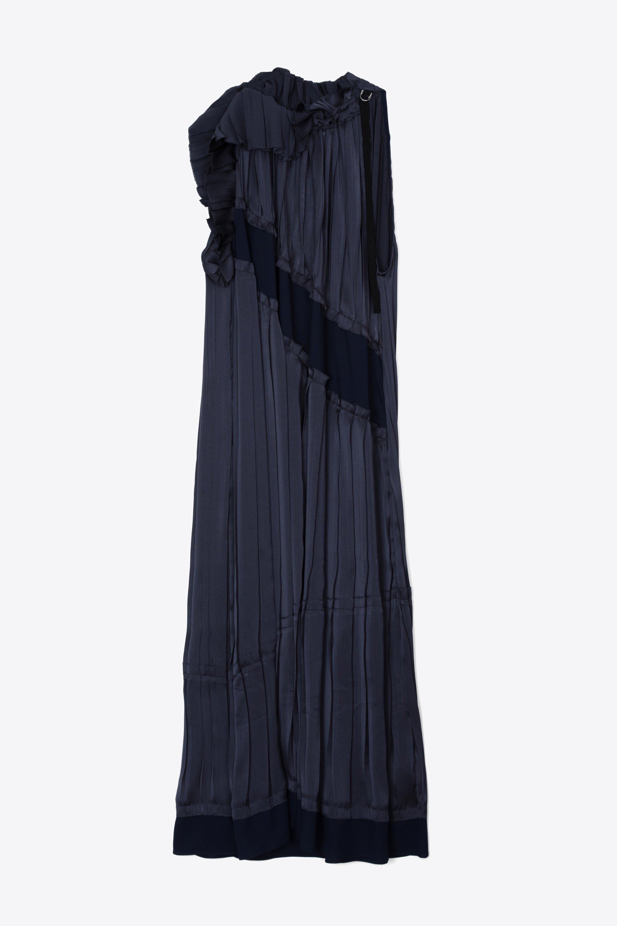 pleated satin sleeveless dress Satin Sleeveless Pleated Maxi Shift Dress