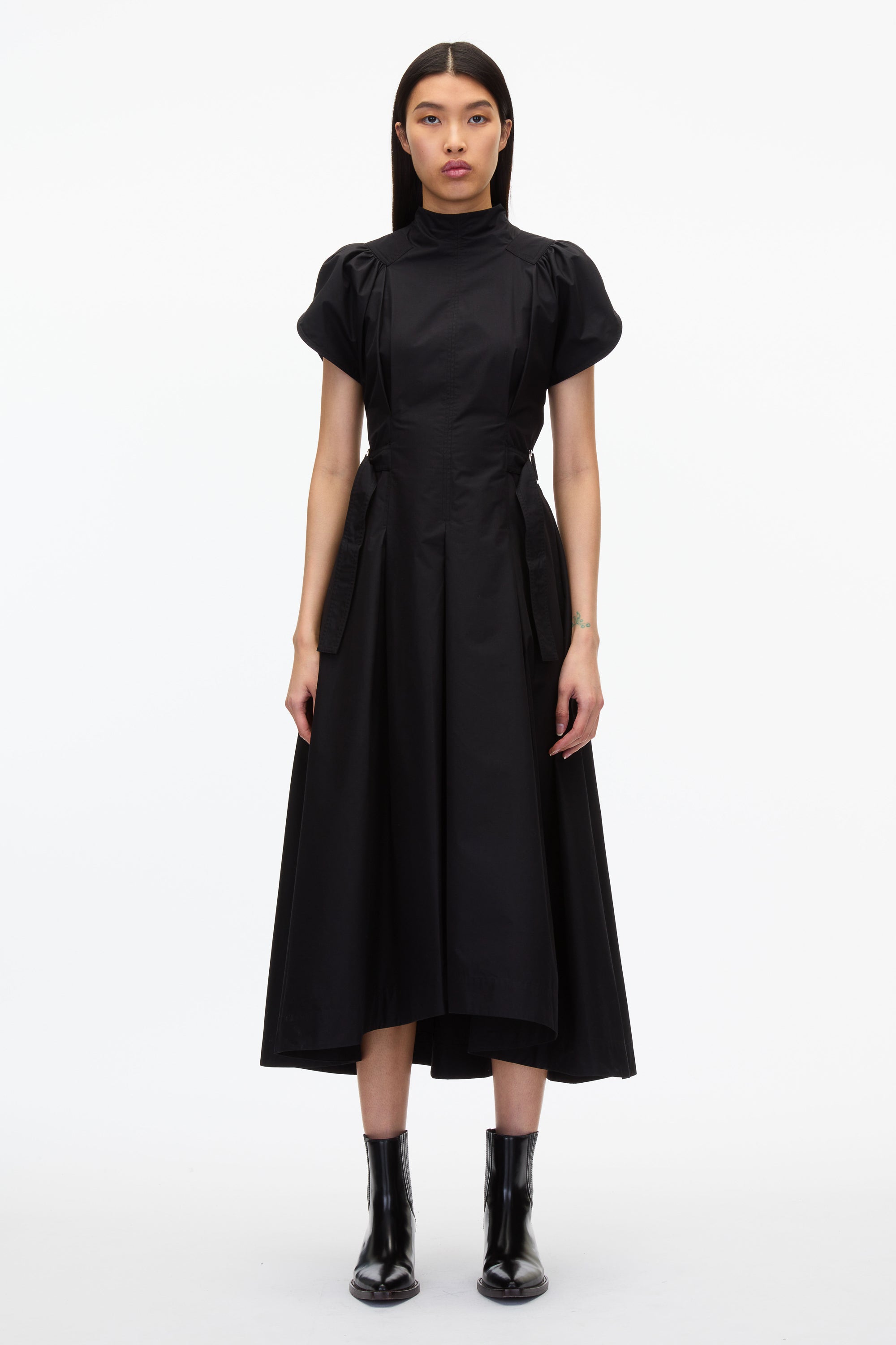 Puff Sleeve Poplin Flare Dress - Black Puff Sleeve Poplin Flare Dress - Black
