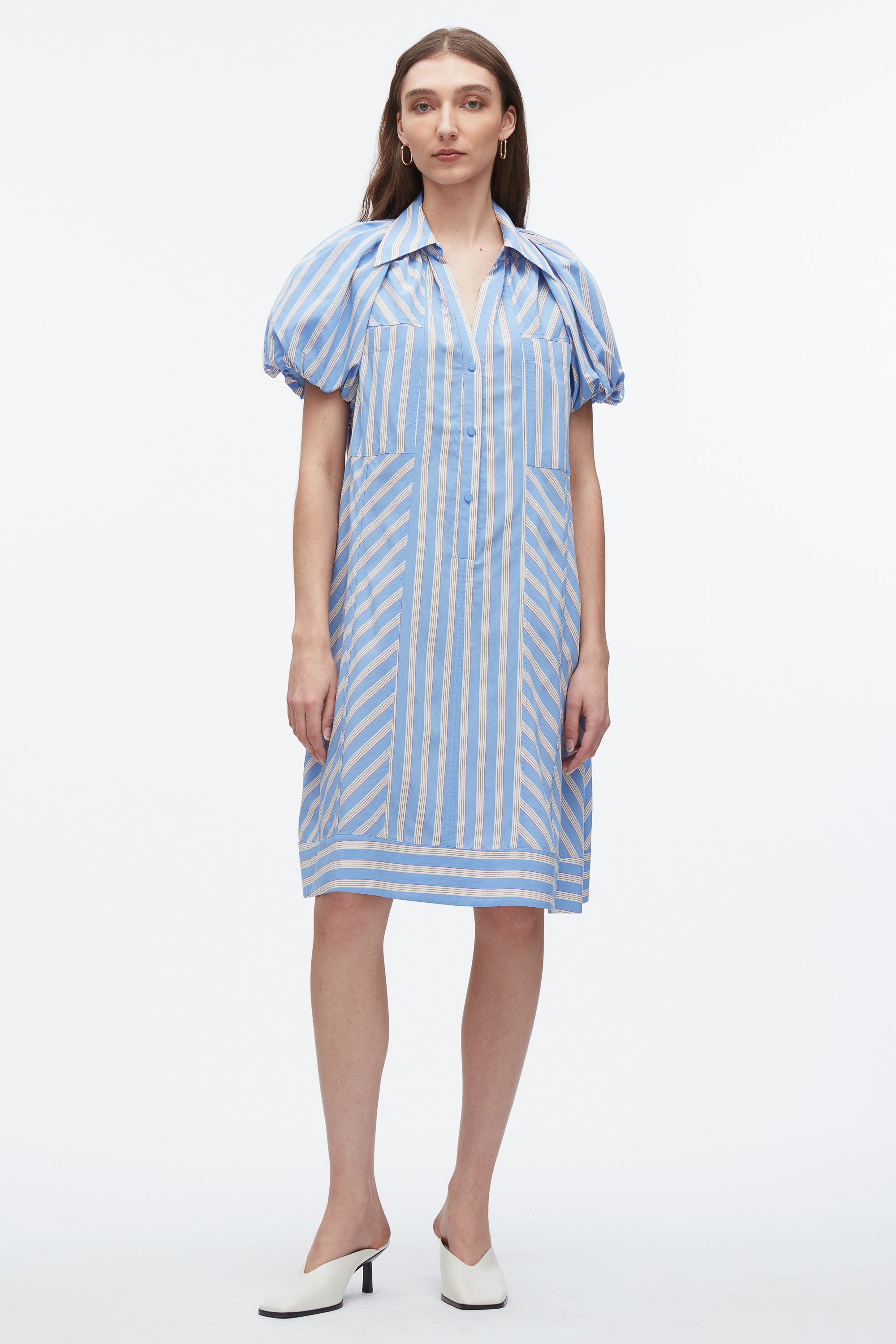 phillip lim tucked front shirt dress Puff Sleeve Poplin Flare Dress - Black