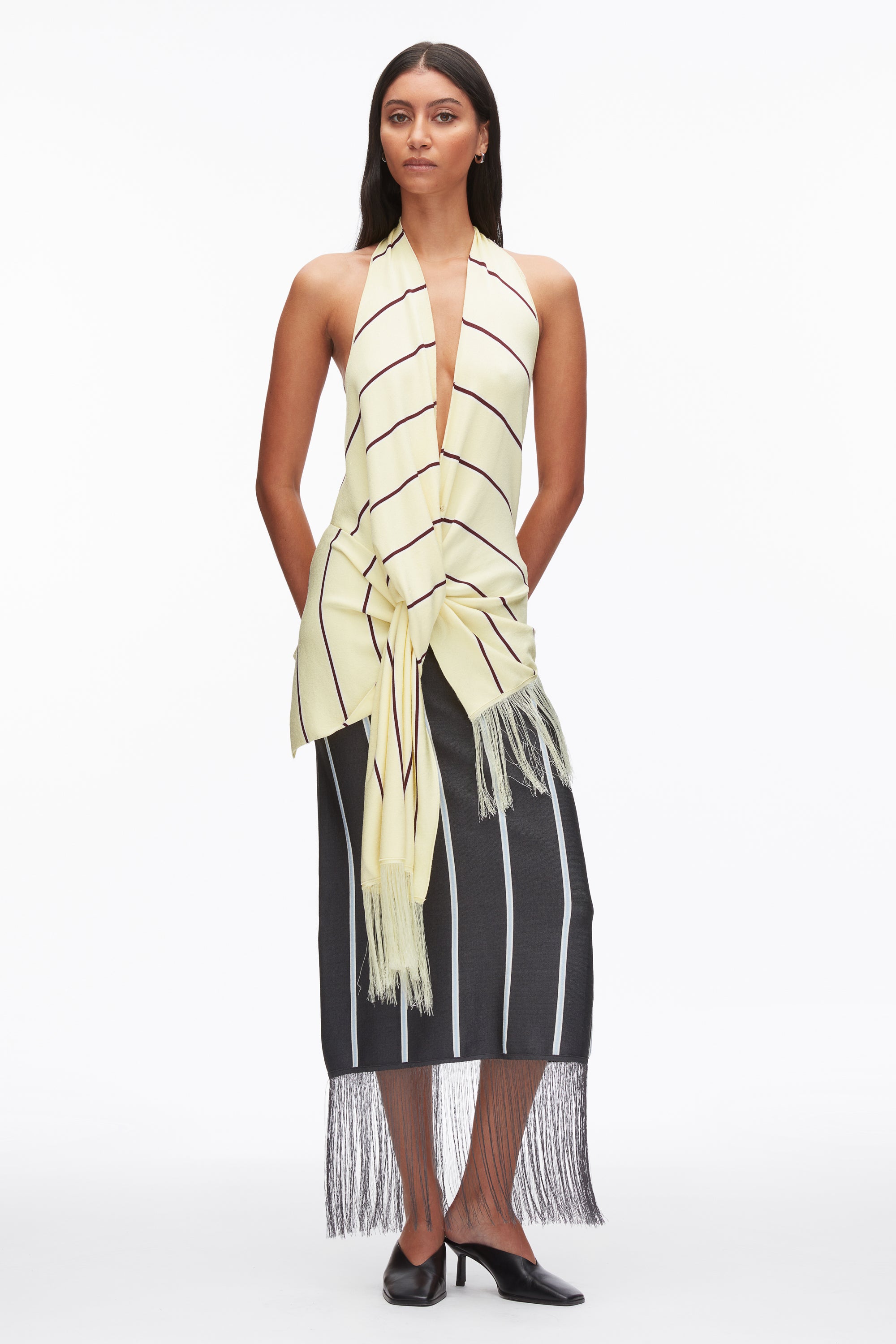 Draped Stripe Halter Top with Fringe – 3.1 Phillip Lim