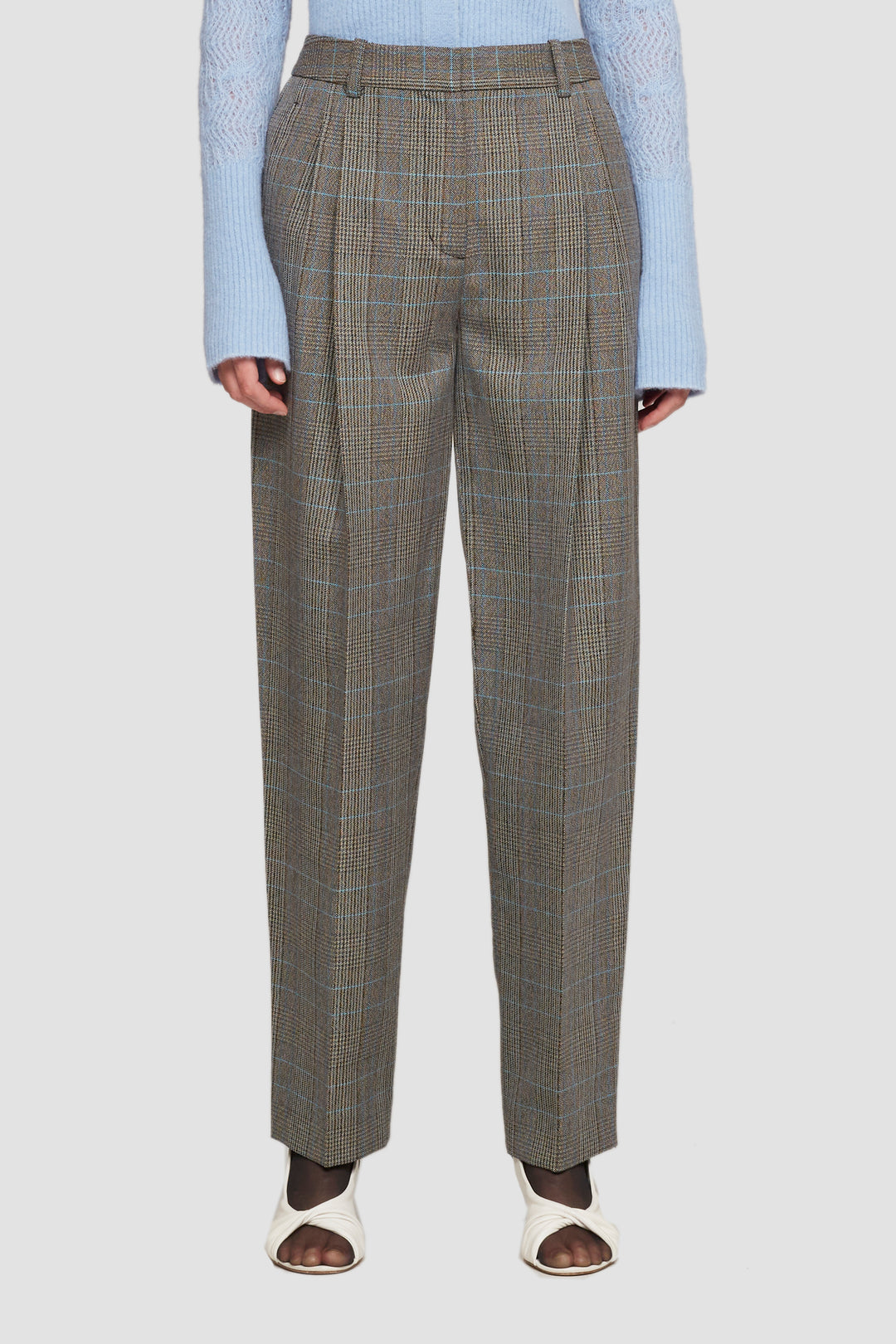 Check Wool-Blend Pleated Trouser