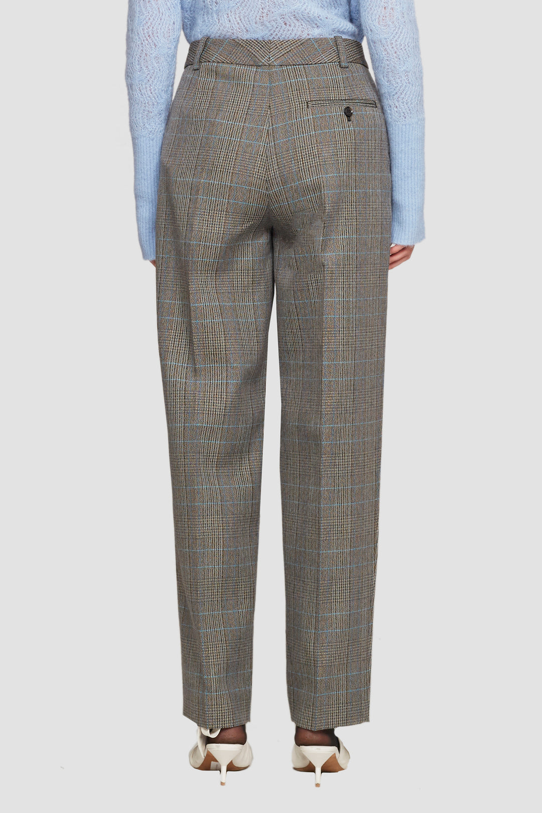 Check Wool-Blend Pleated Trouser