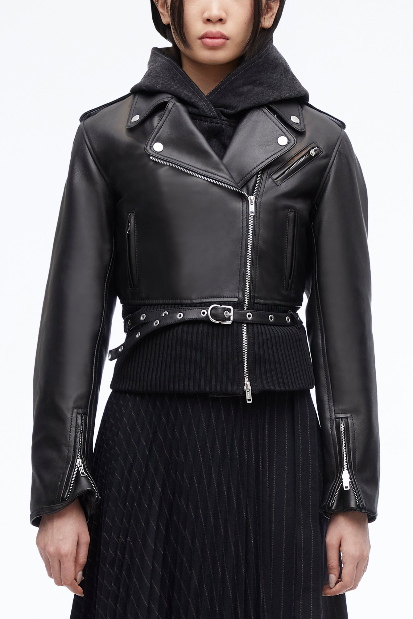 Double Breasted L' Agence Women's Billie Belted Leather Jacket