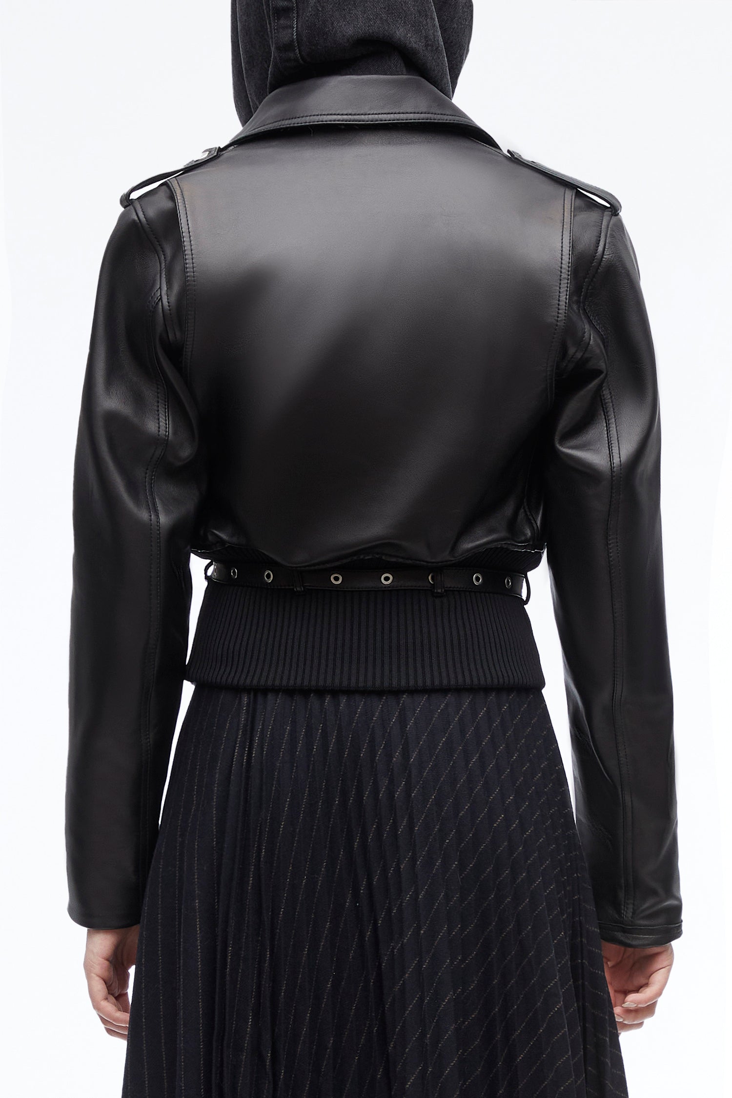 Belted Leather Biker Jacket