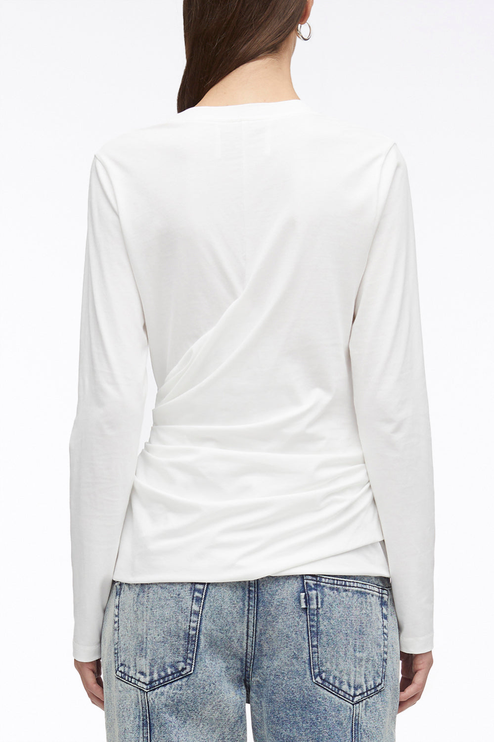 Long Sleeve Draped Cotton Jersey T-Shirt