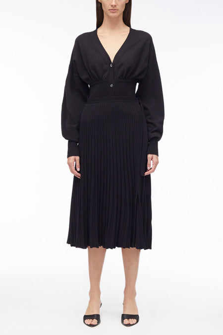Pleated Wool-Blend Midi Skirt