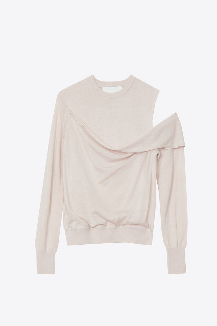 Long Sleeve Draped Fallen Shoulder Wool Pullover