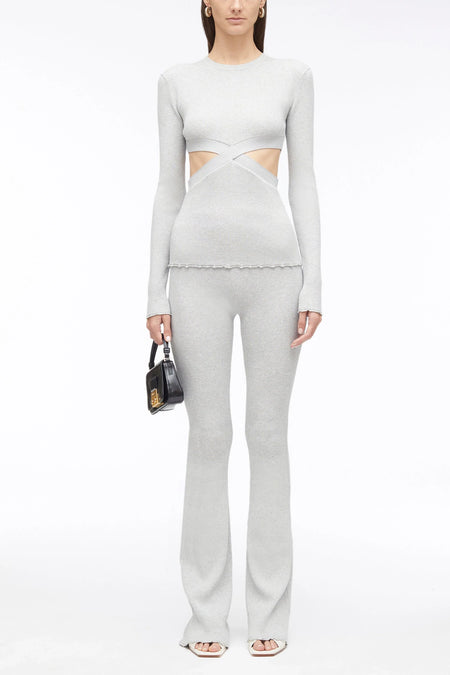 Marled Lurex Rib Short Sleeve Pullover