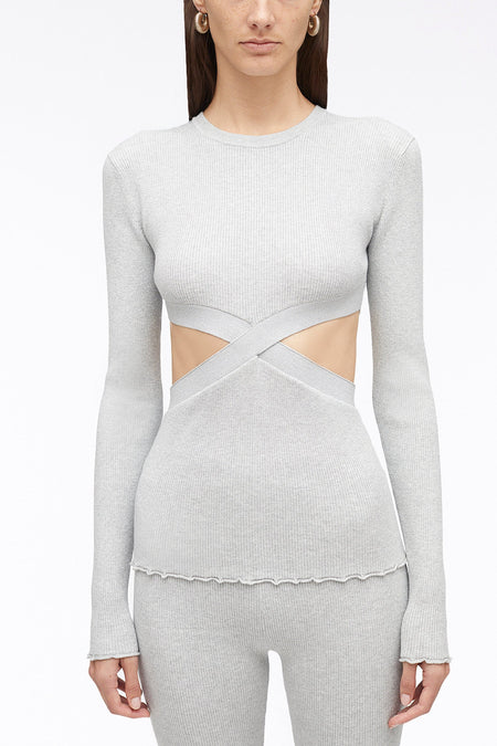 Marled Lurex Rib Short Sleeve Pullover
