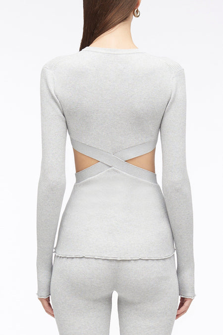 Marled Lurex Rib Short Sleeve Pullover