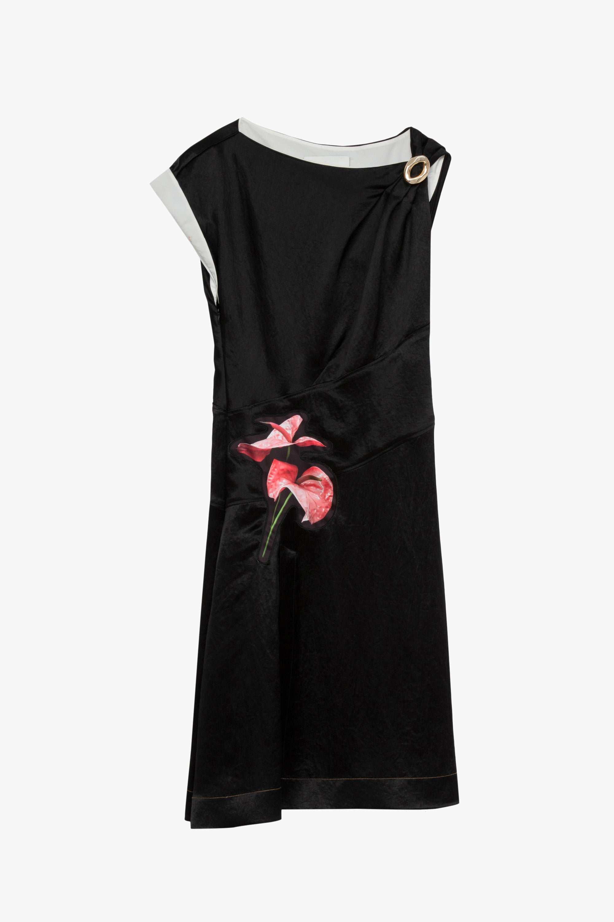 Floral Bouquet Applique Draped Twist Dress Blk Multi 00