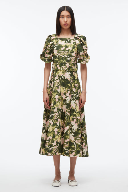 Collapsed Bloom Short Sleeve Belted Dress