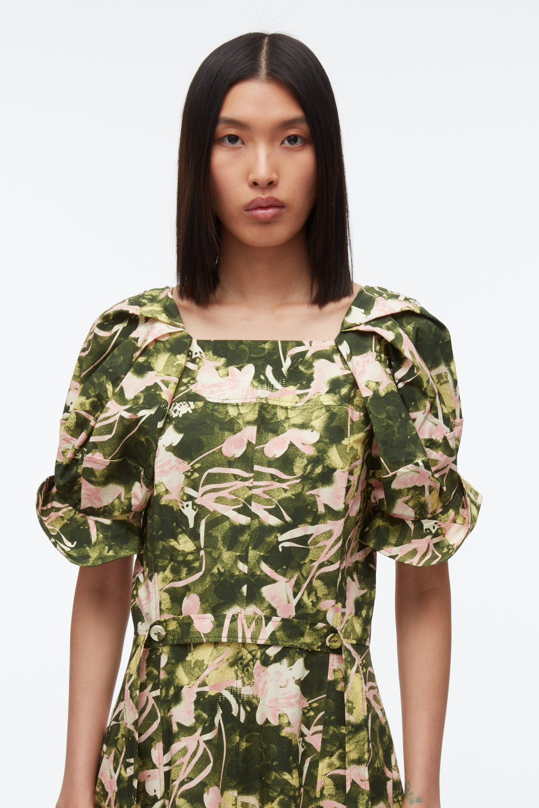 Collapsed Bloom Short Sleeve Belted Dress Iris