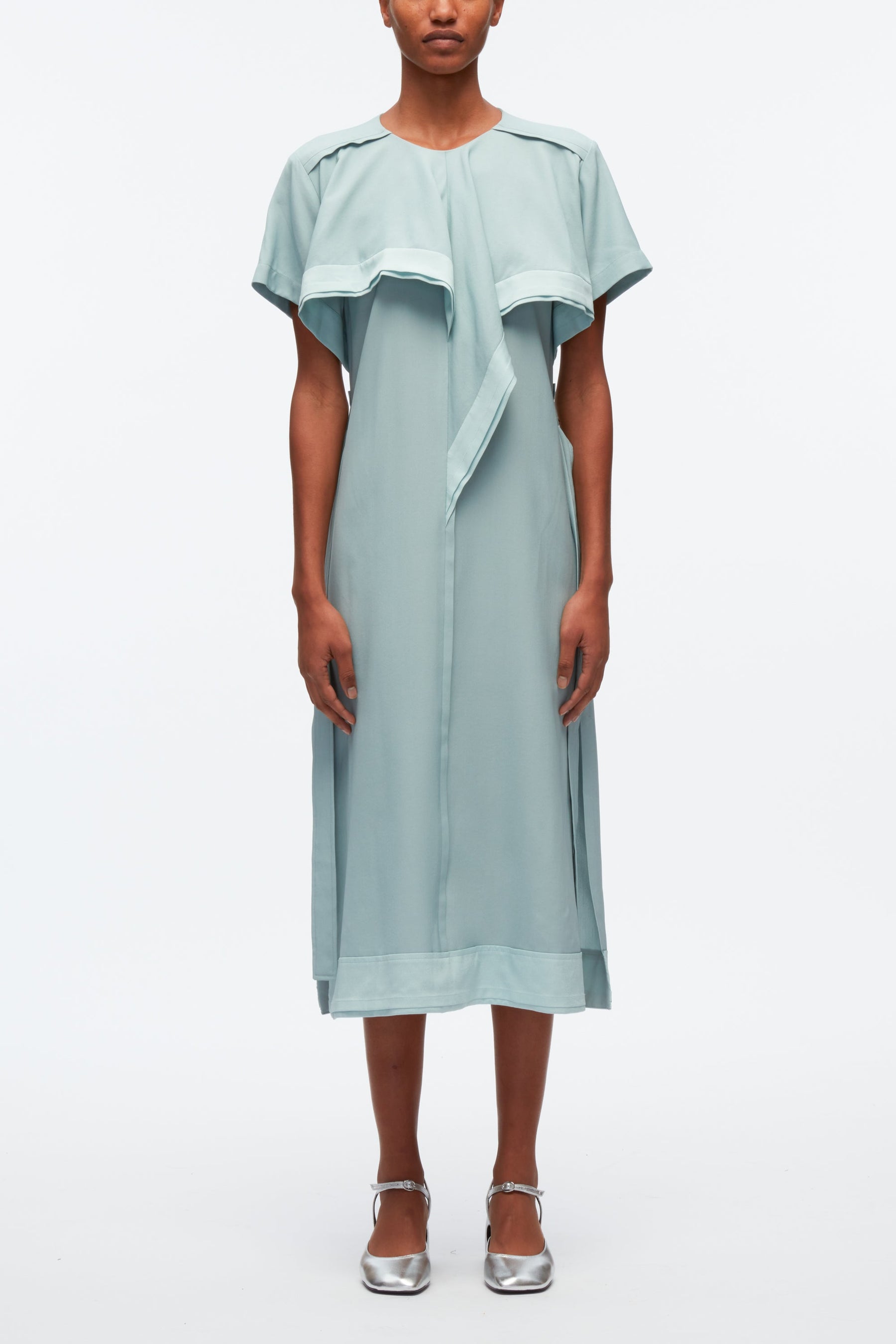 3 1 Phillip Lim Cascade Drape Short Sleeve Belted Dress Woven Dresses 600060842blu