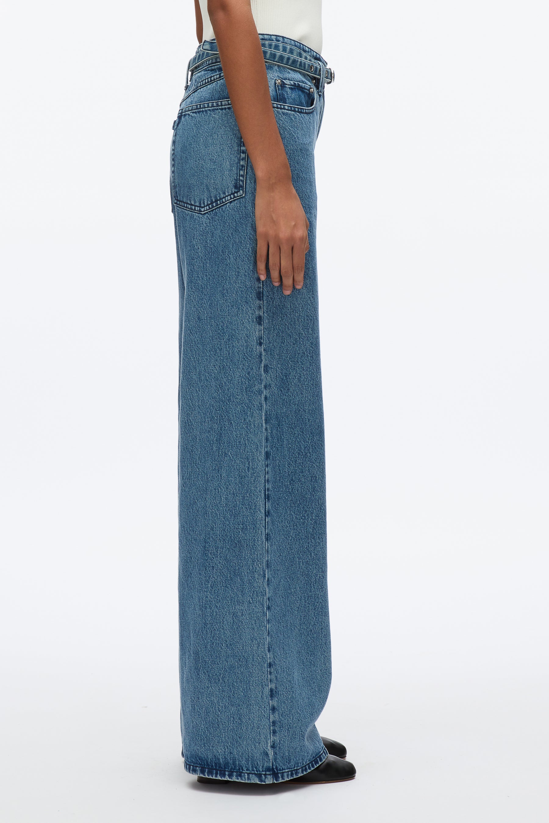 Denim Wide-Leg Belted Jeans