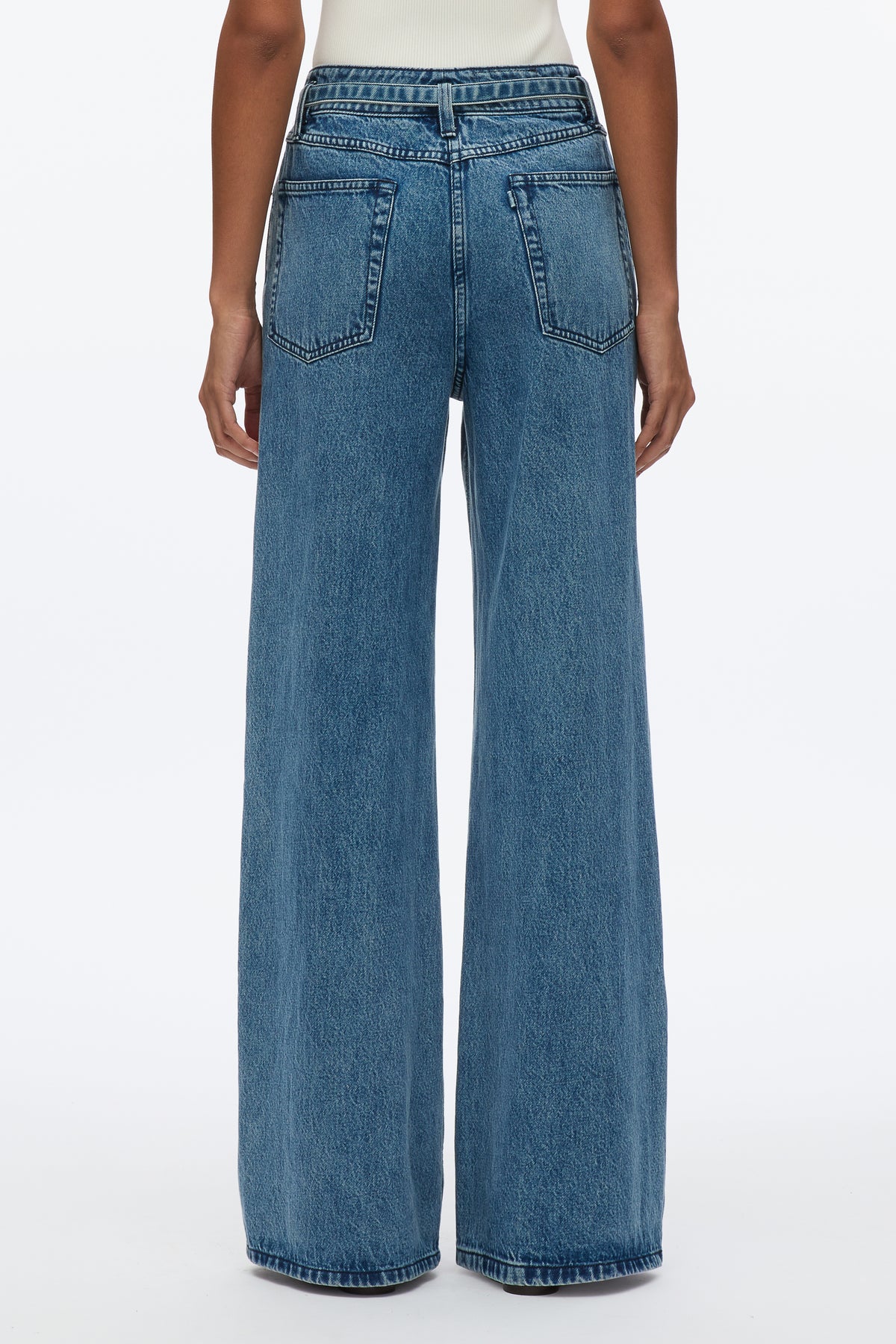 Blue Wide-Leg Belted Jeans | Mid-Rise Women