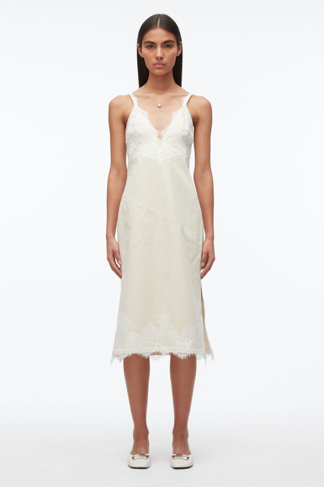 White Denim Slip Dress with Lace Phillip Lim Women's Styles