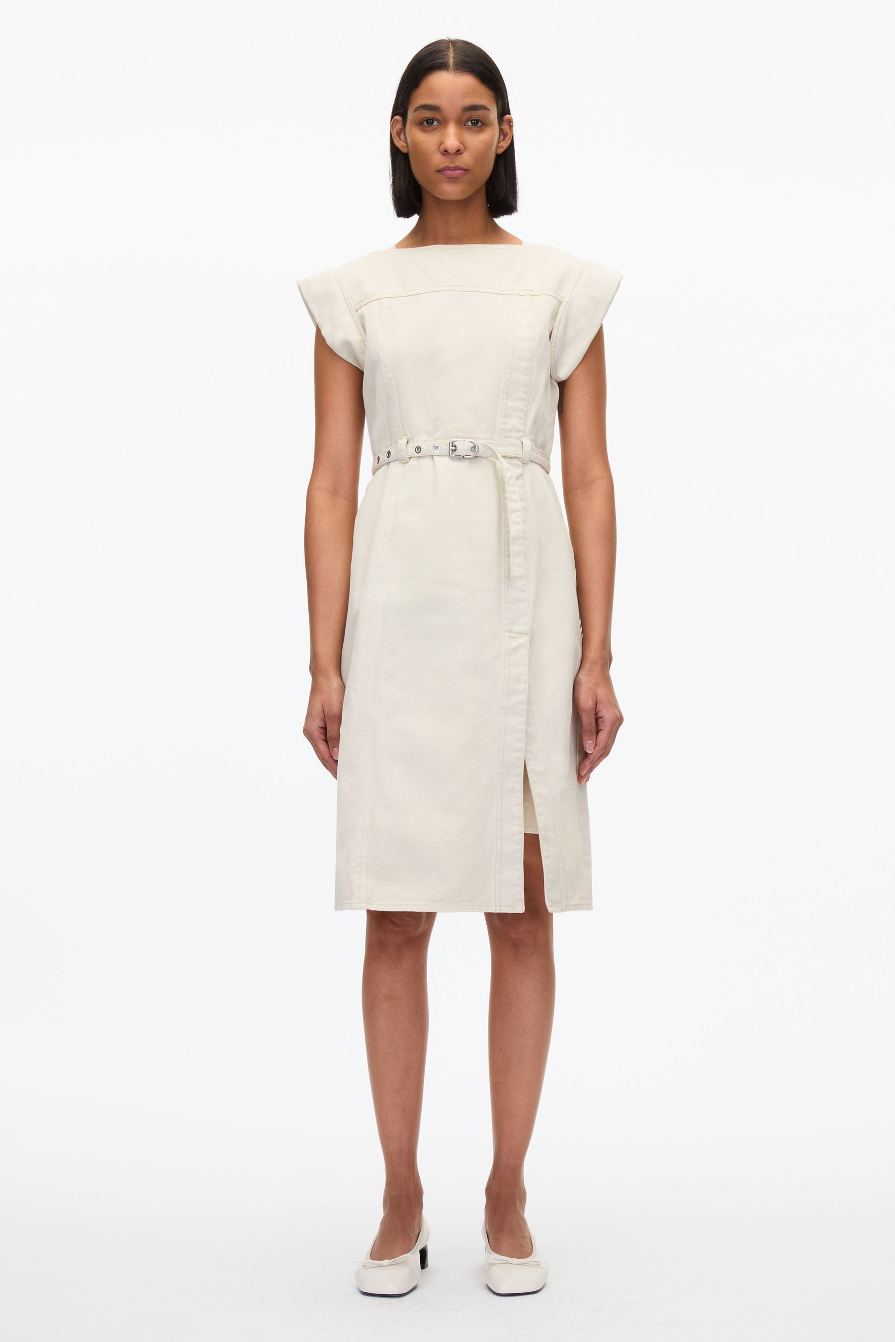 3.1 Phillip Lim Deconstructed Belted Denim Dress Ecru / Xs | US 0 3.1 Phillip Lim Deconstructed Belted Denim Dress Ecru / Xs | US 0
