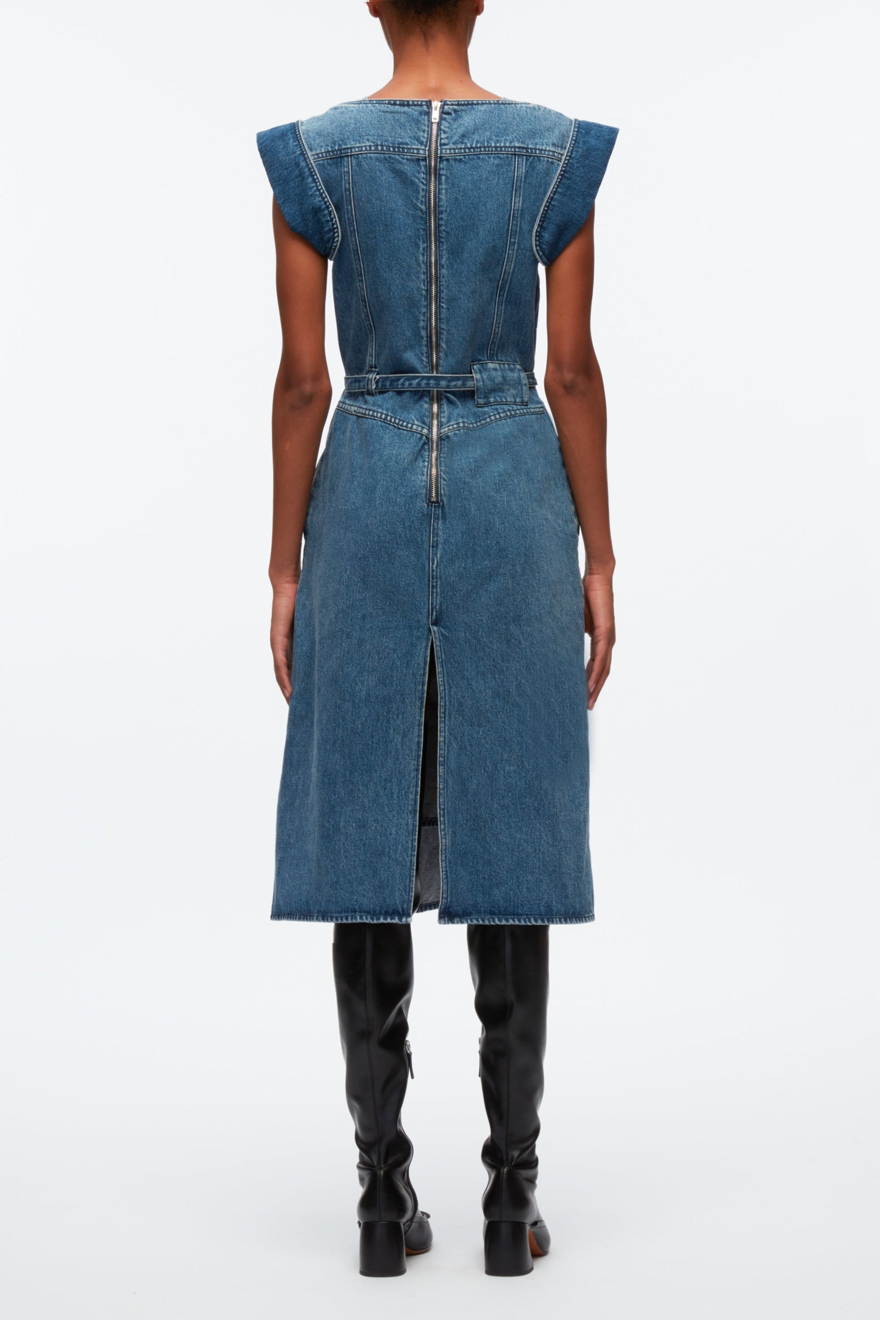 Blue Deconstructed Belted Denim Dress