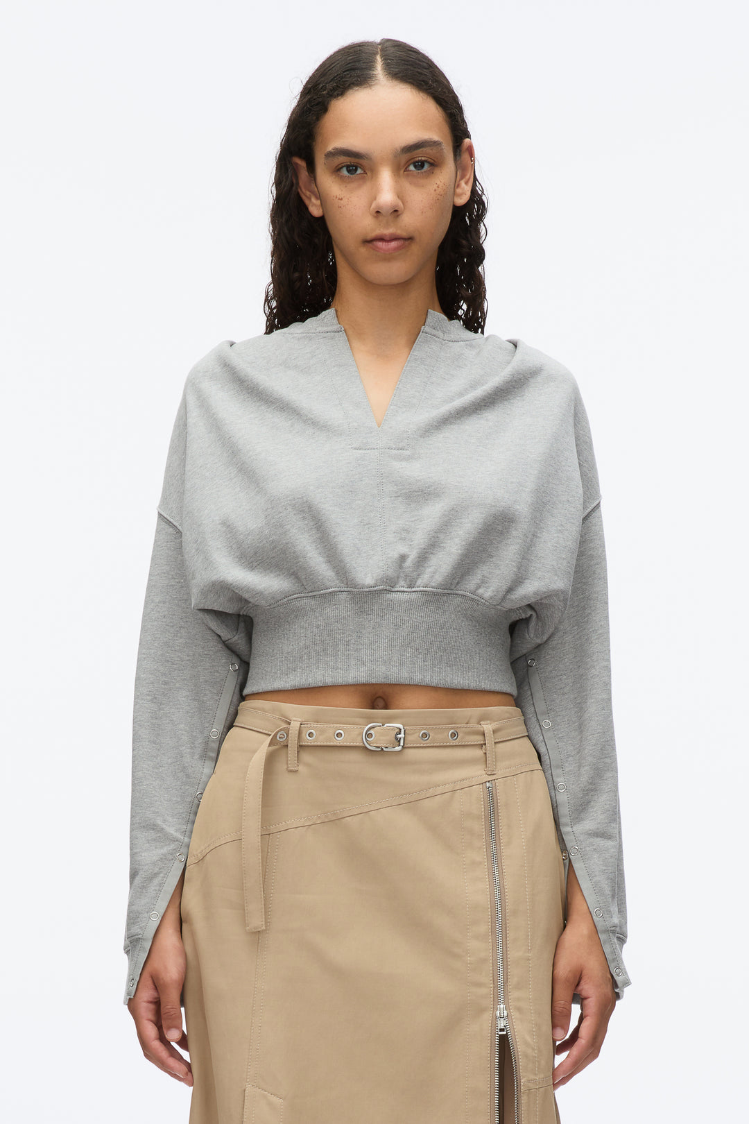 Long Sleeve Cropped Sweatshirt with Snaps