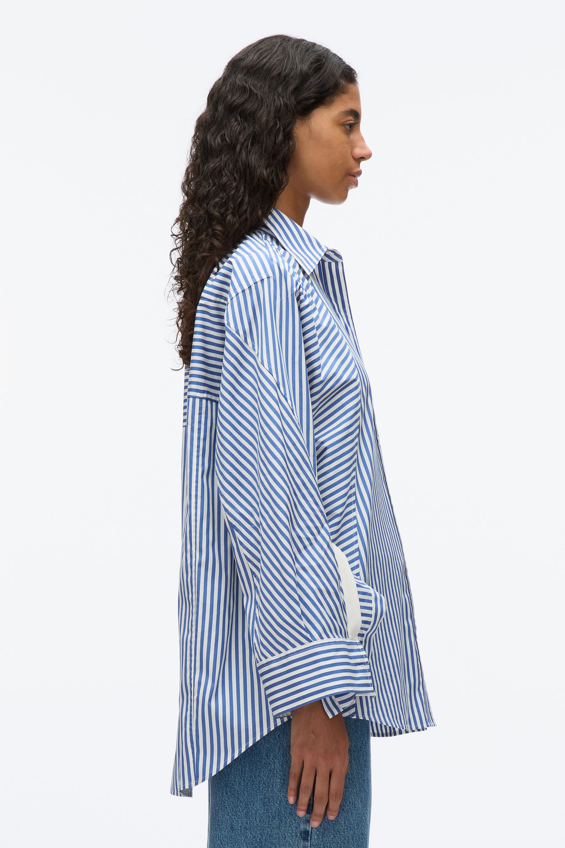 Oversized Stripe Shirt with Cascade Sleeves