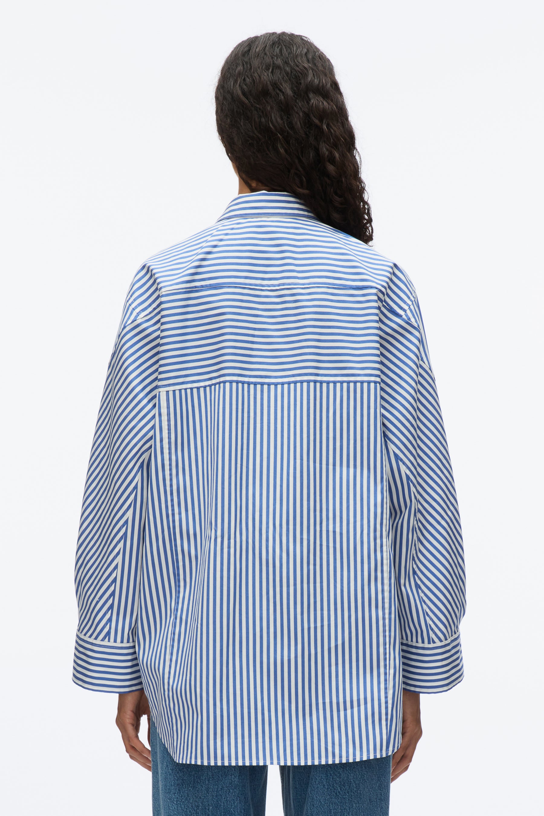 Oversized Stripe Shirt with Cascade Sleeves