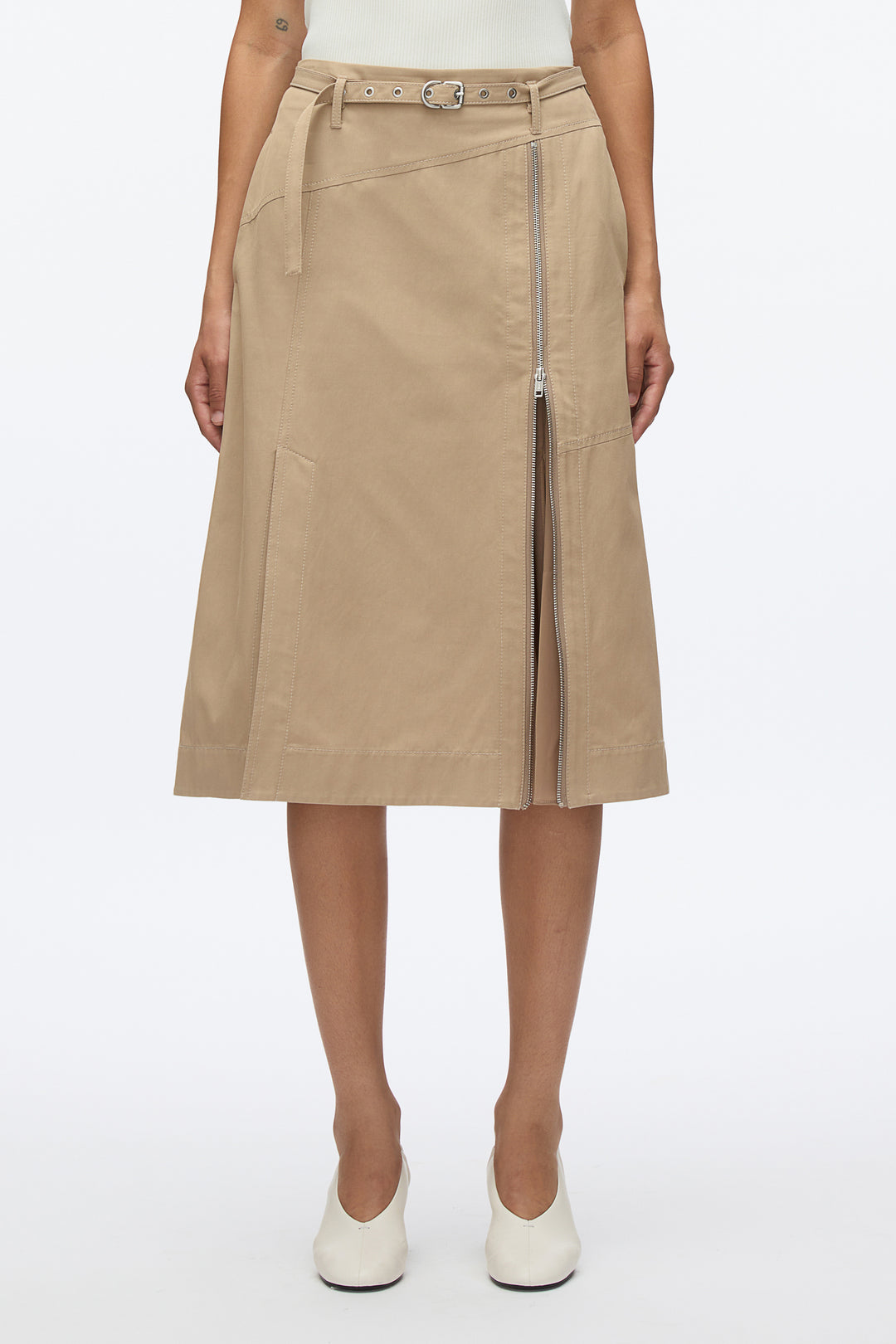 Utility Skirt with Zip Chiffon Godet