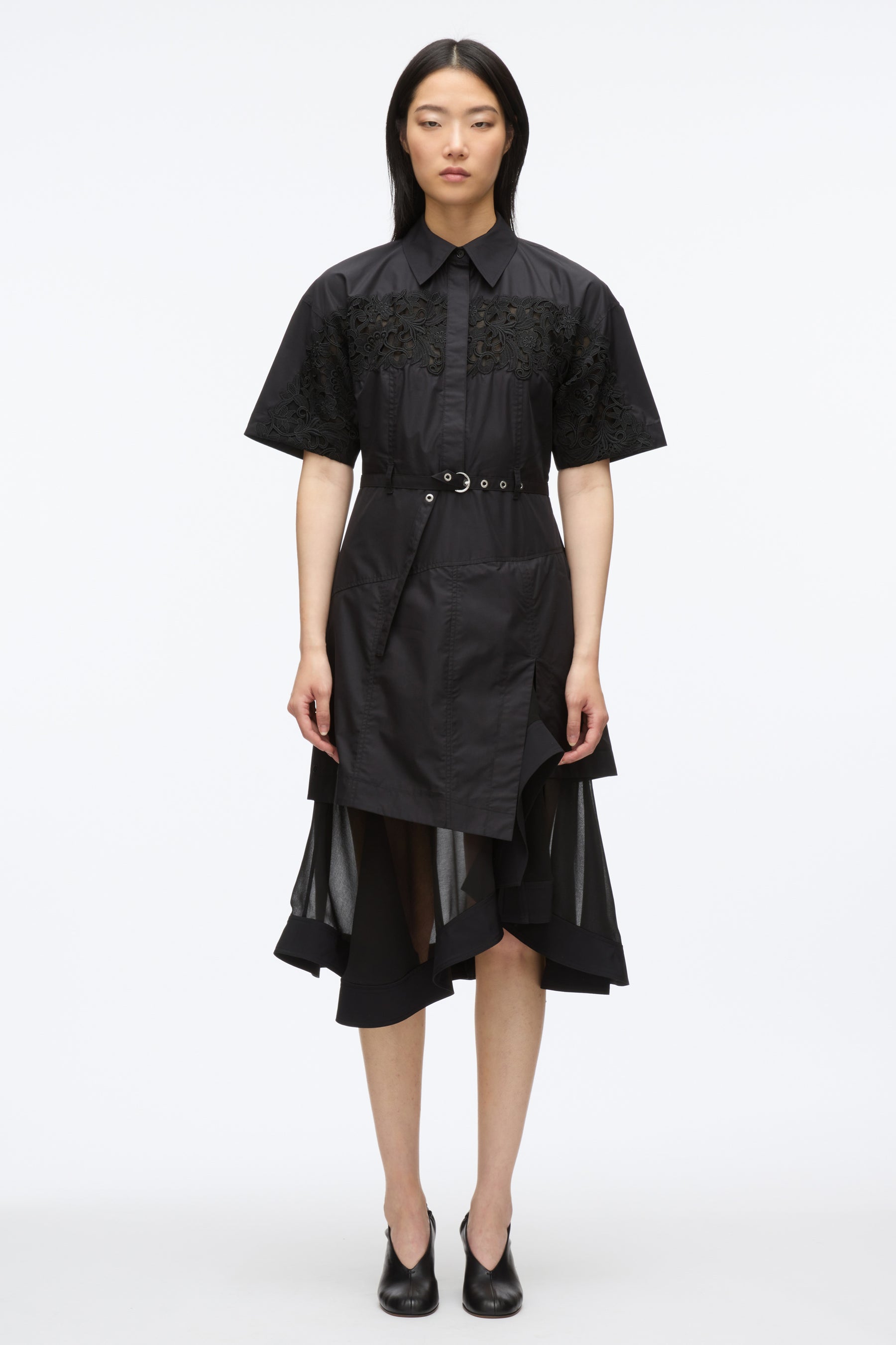 3.1 Phillip Lim Black Cascade Hem Midi Dress