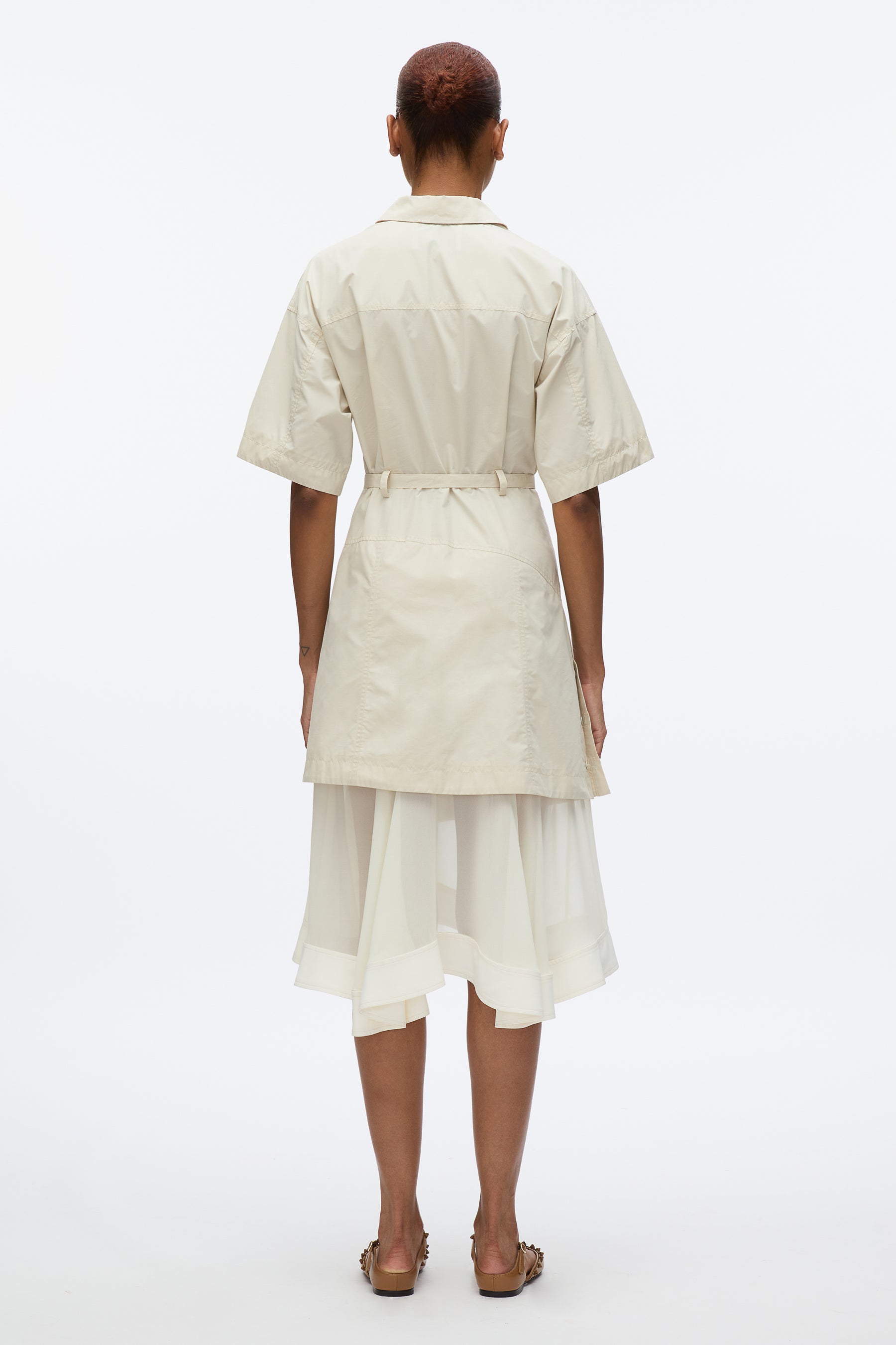 Cascade Hem Shirt Dress with Lace - Stone