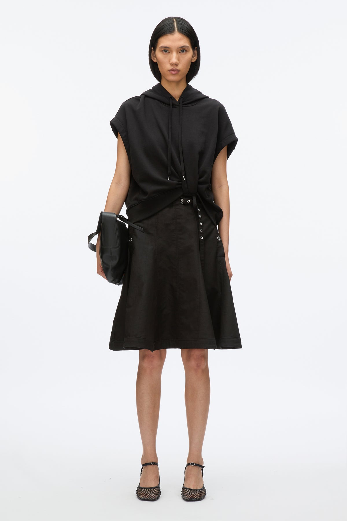 Hoodie Dress with Flounce Skirt - BLACK-BLACK - 3.1 Phillip Lim Hoodie Dress with Flounce Skirt - BLACK-BLACK - 3.1 Phillip Lim