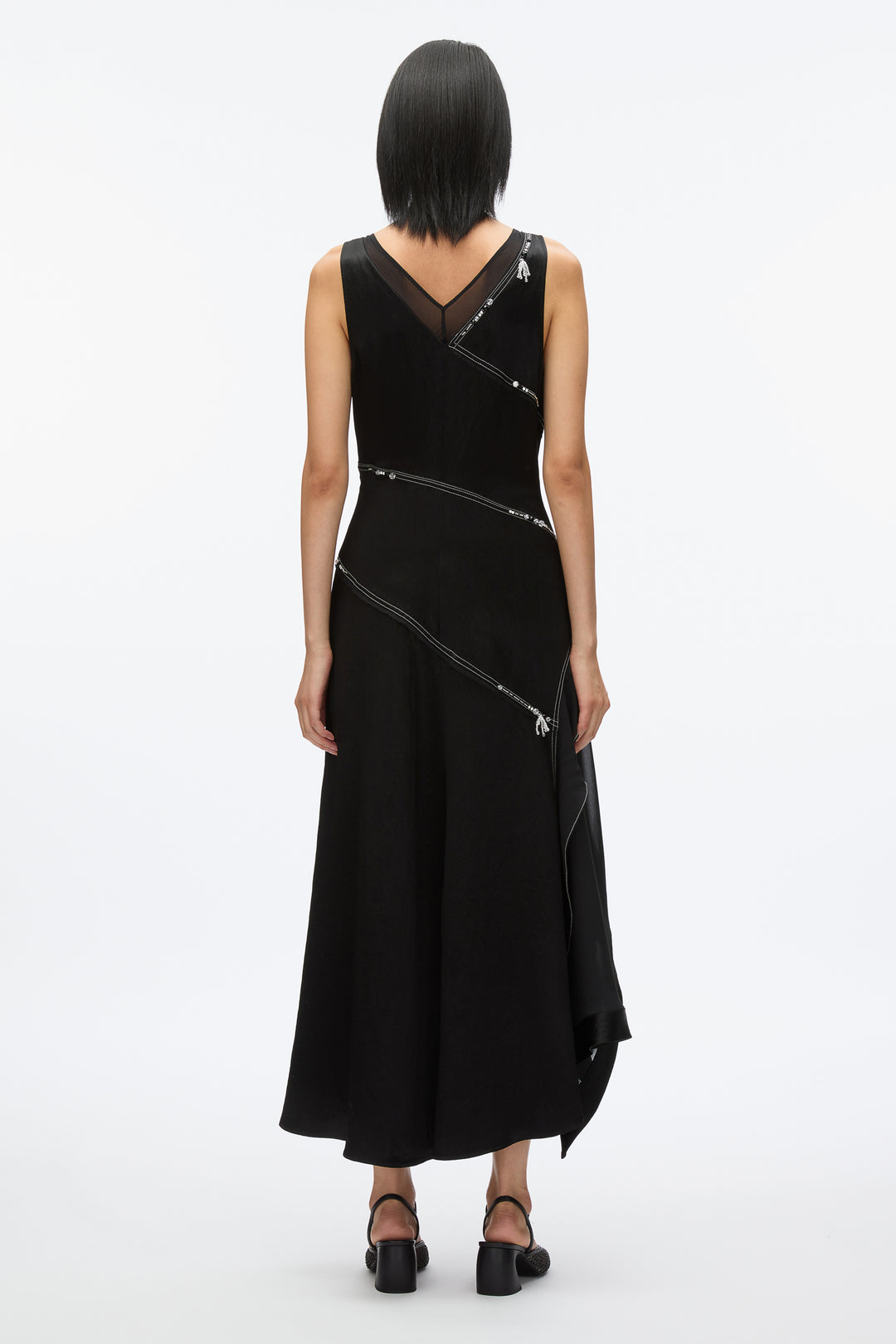 Embroidered V-Neck Satin Gown
