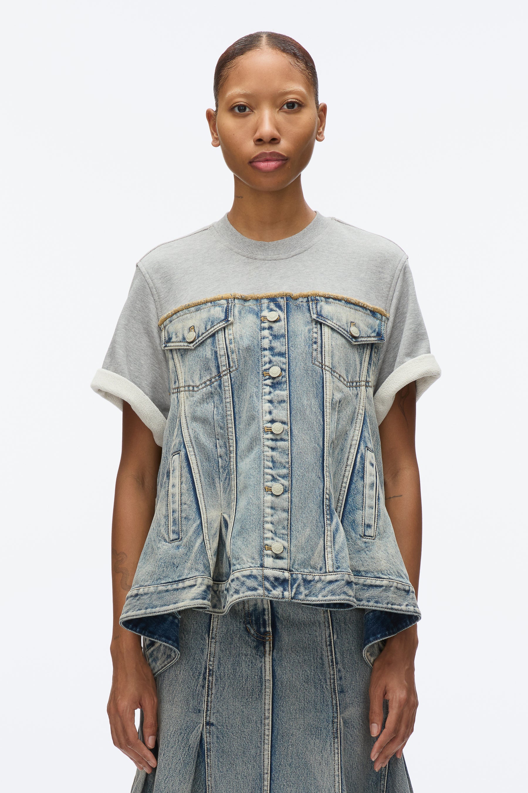 Flounce Hybrid Denim Top