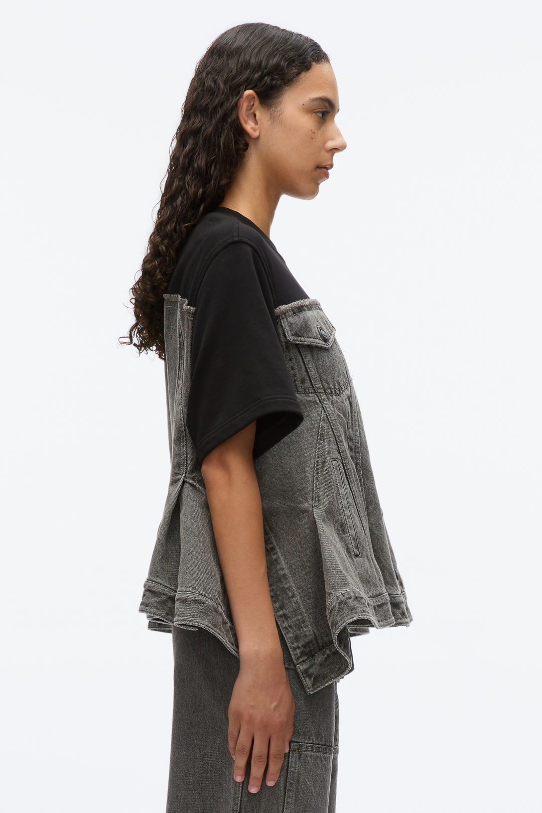 Flounce Hem Hybrid Denim Top