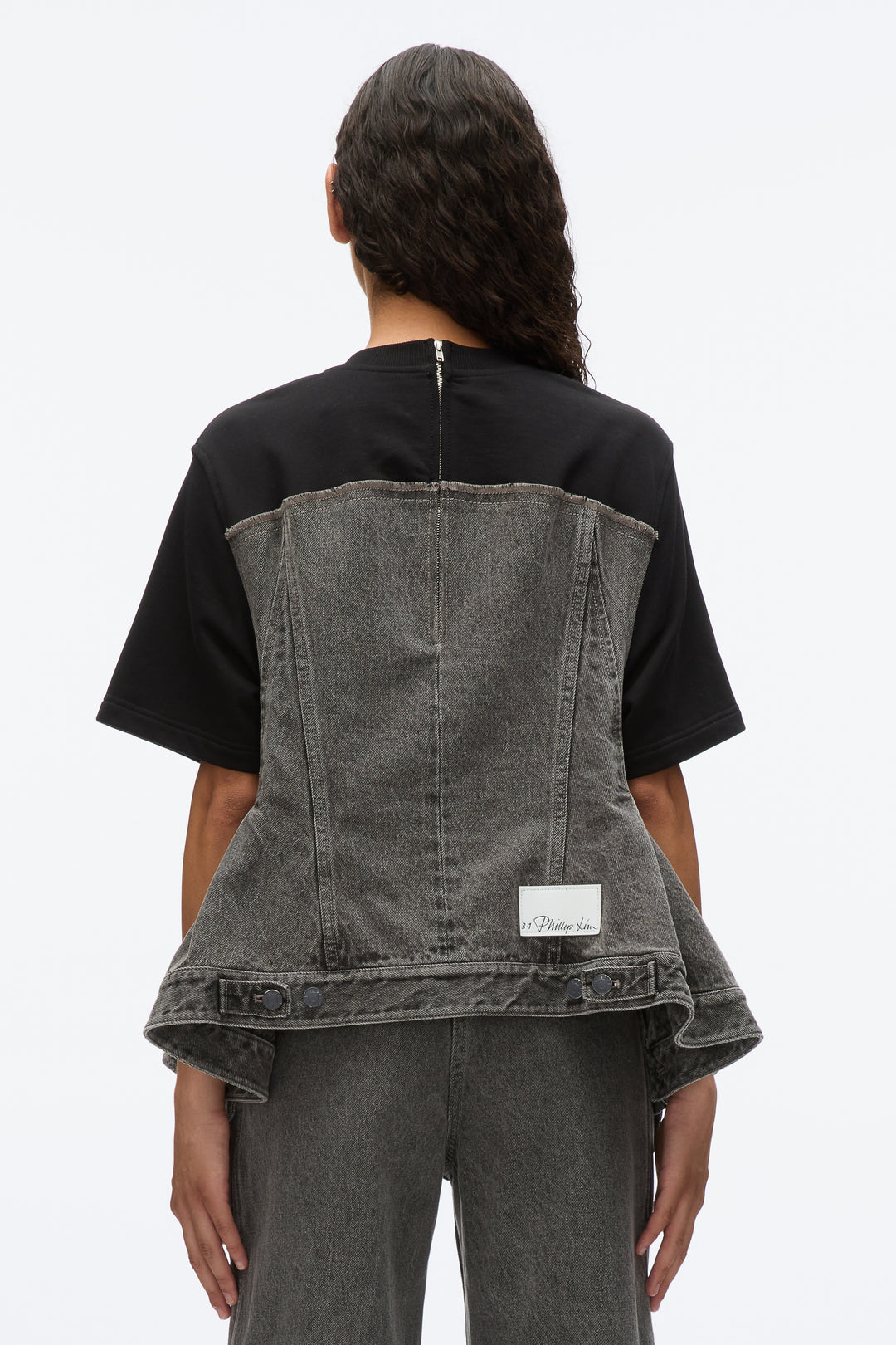 Flounce Hem Hybrid Denim Top