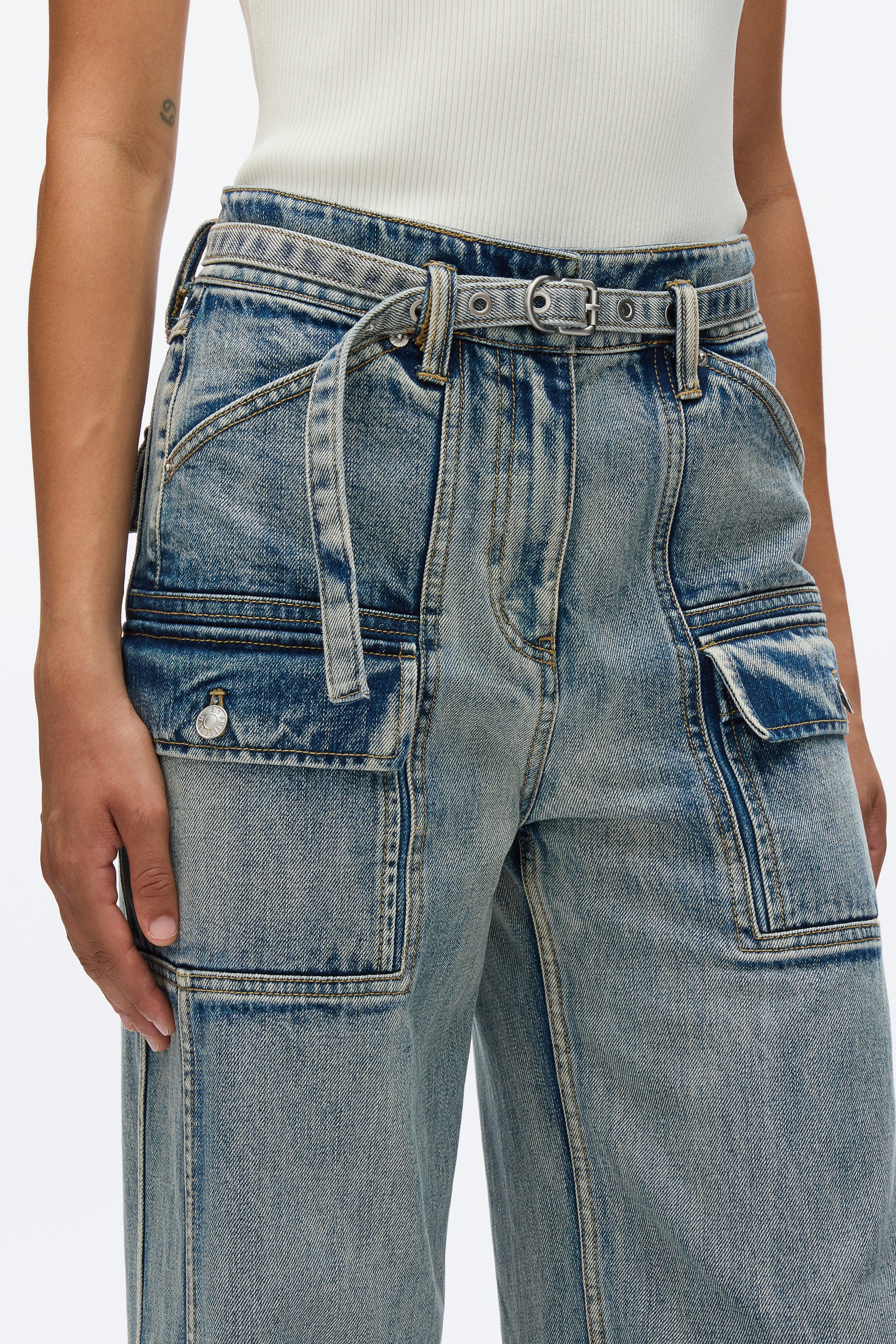 Cargo Wide Leg Belted Jeans