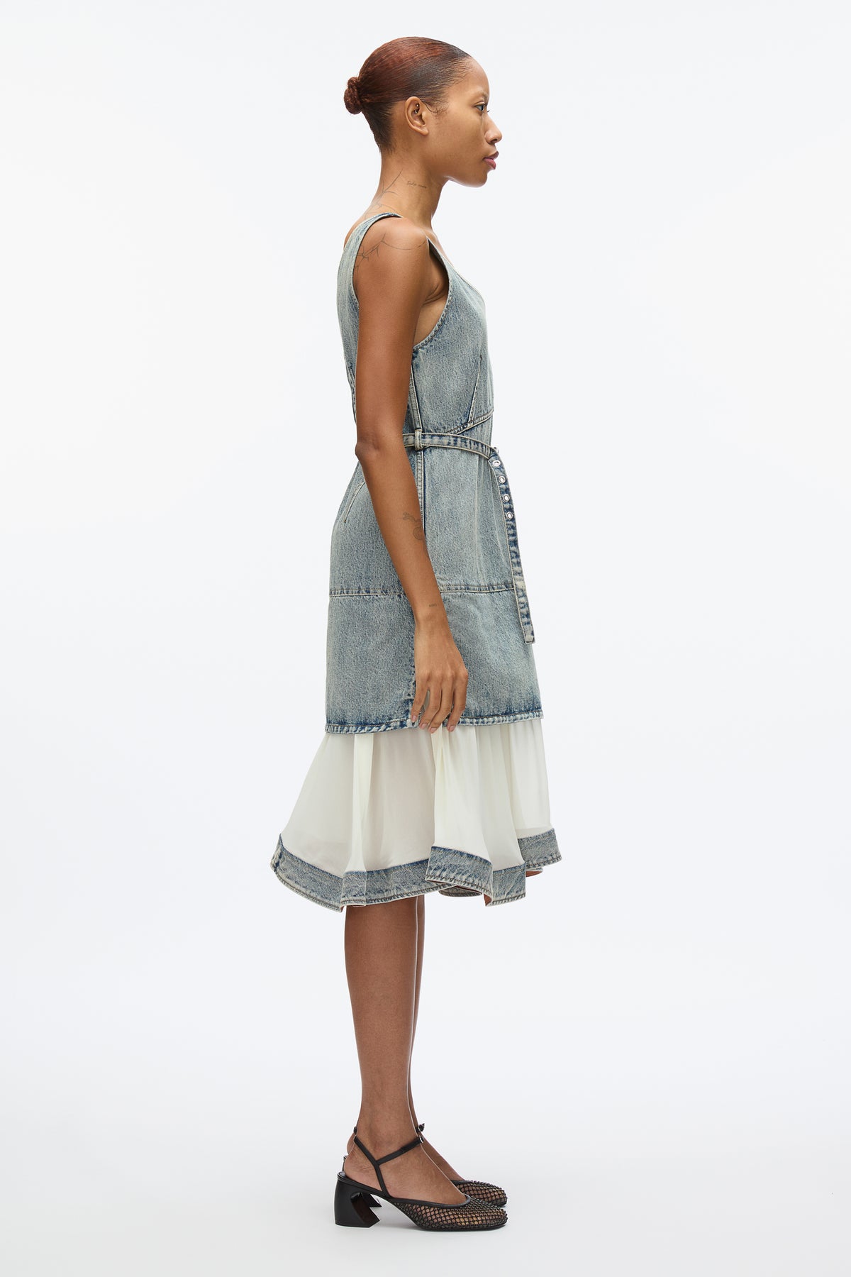 denim and chiffon dress NU Silk Chiffon Dress with Denim Details