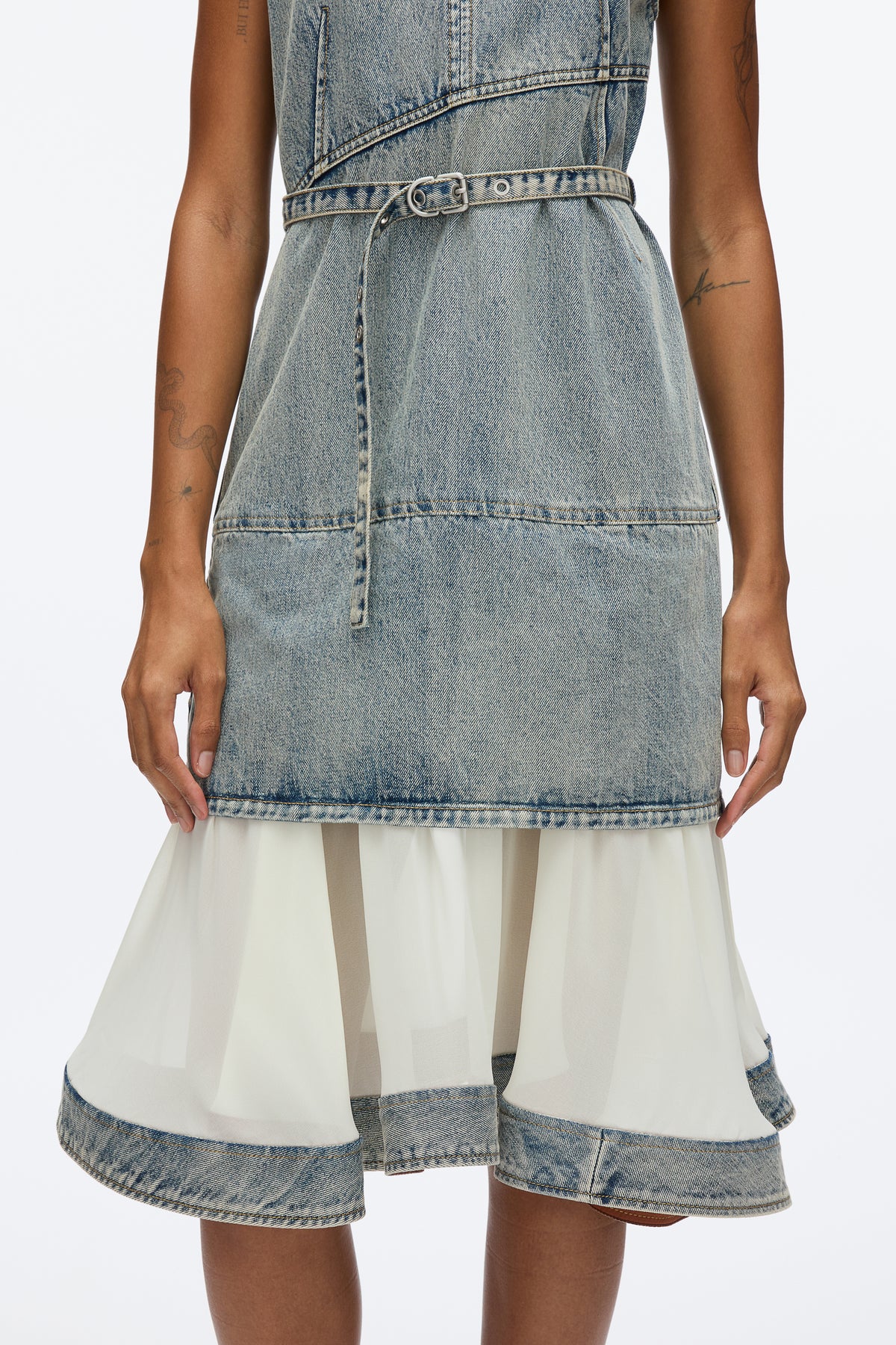 Denim V-Neck Dress with Chiffon Hem – 3.1 Phillip Lim
