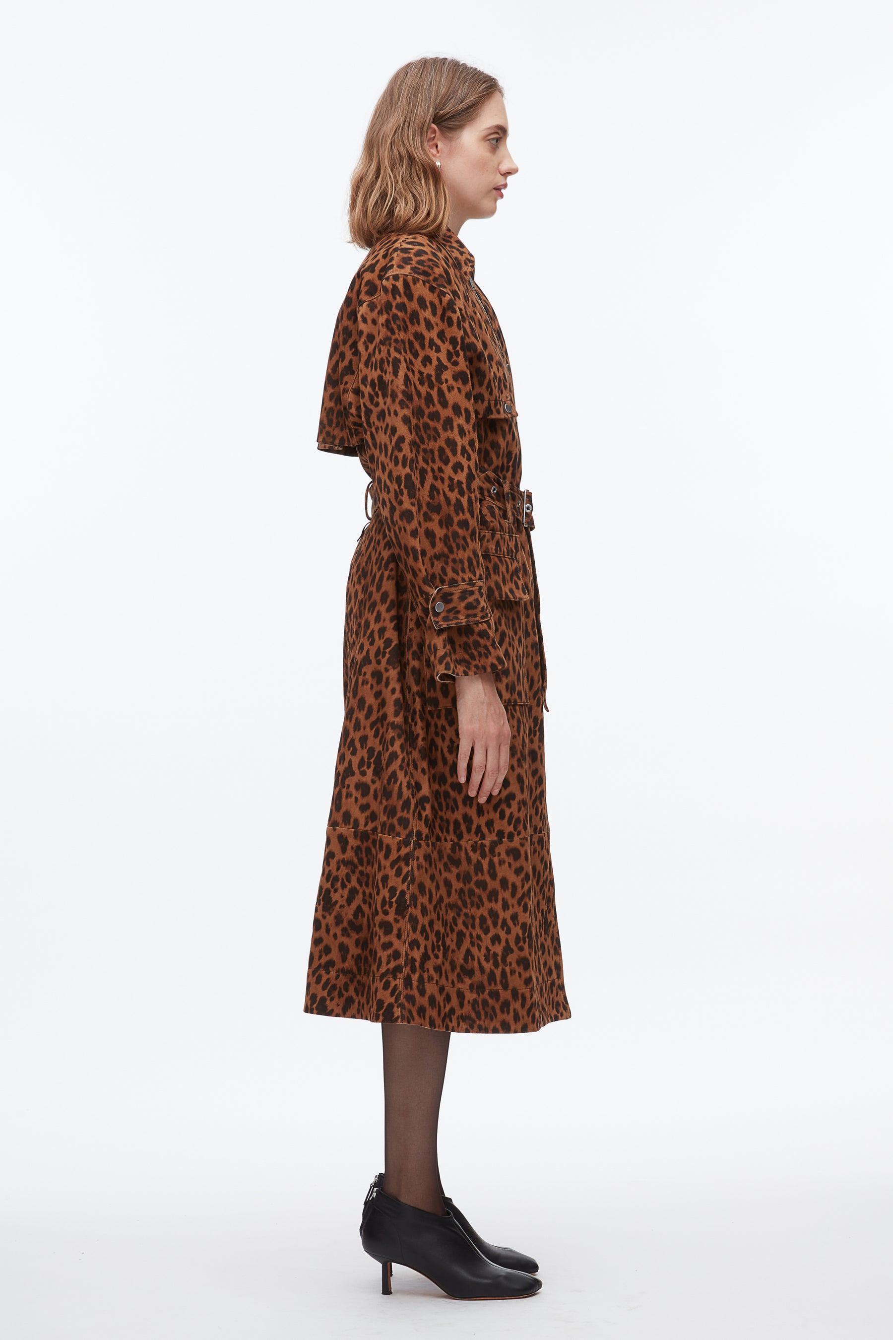 Leopard Suede Trench Coat