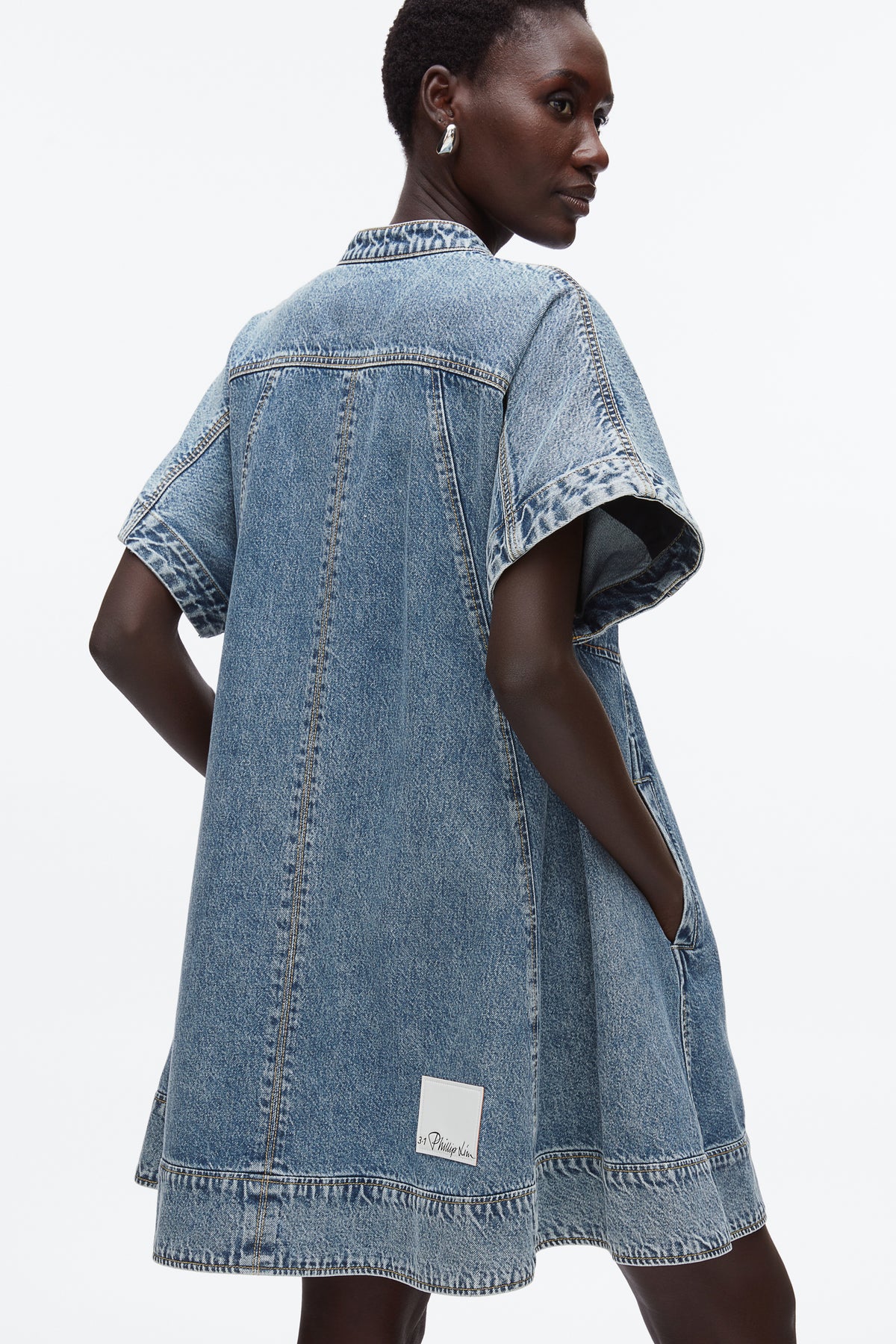 Trapeze Light Denim Dress - WASHED MEDIUM BLUE