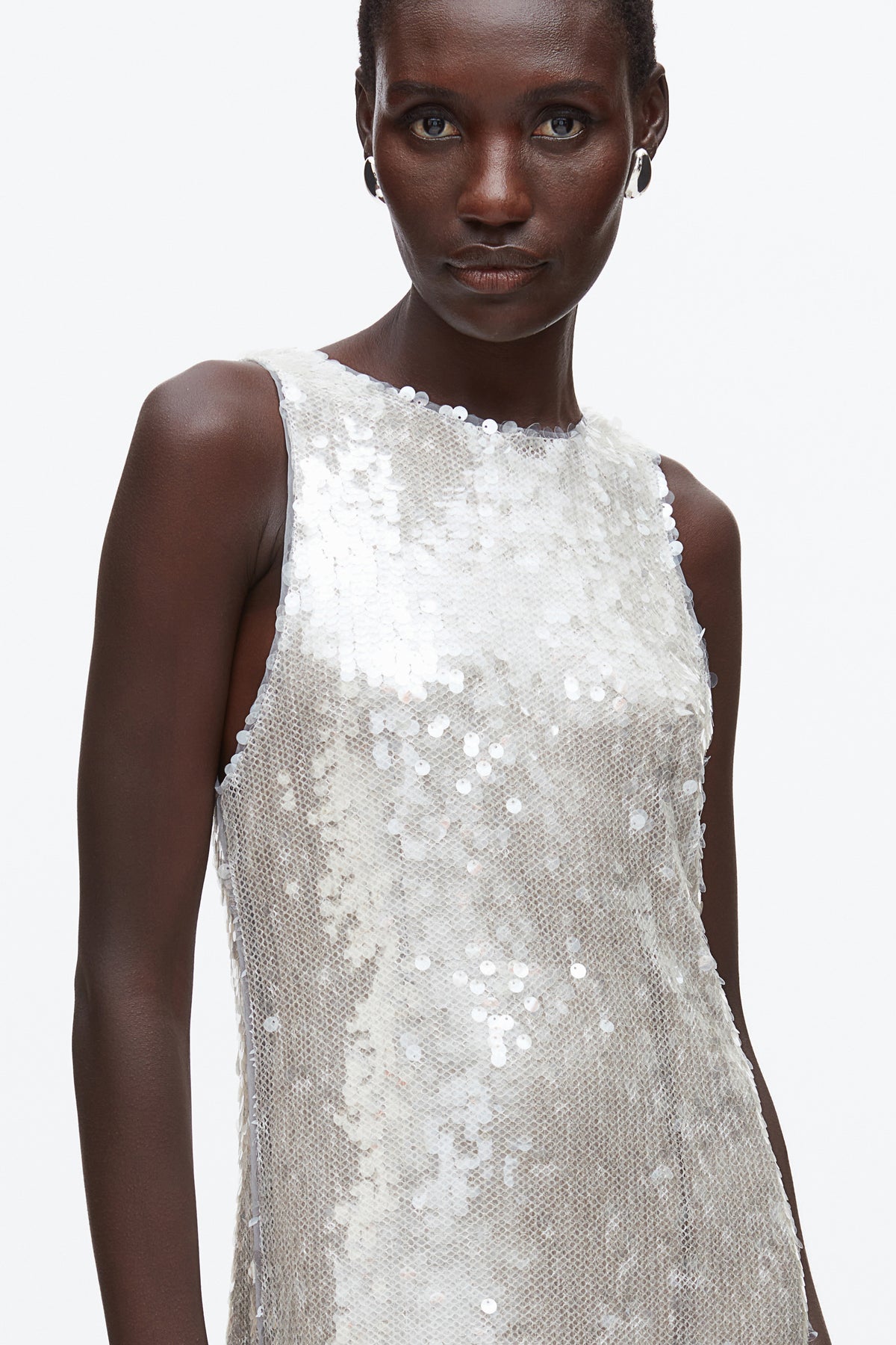 Sequin Tank Dress with Bow - FOG