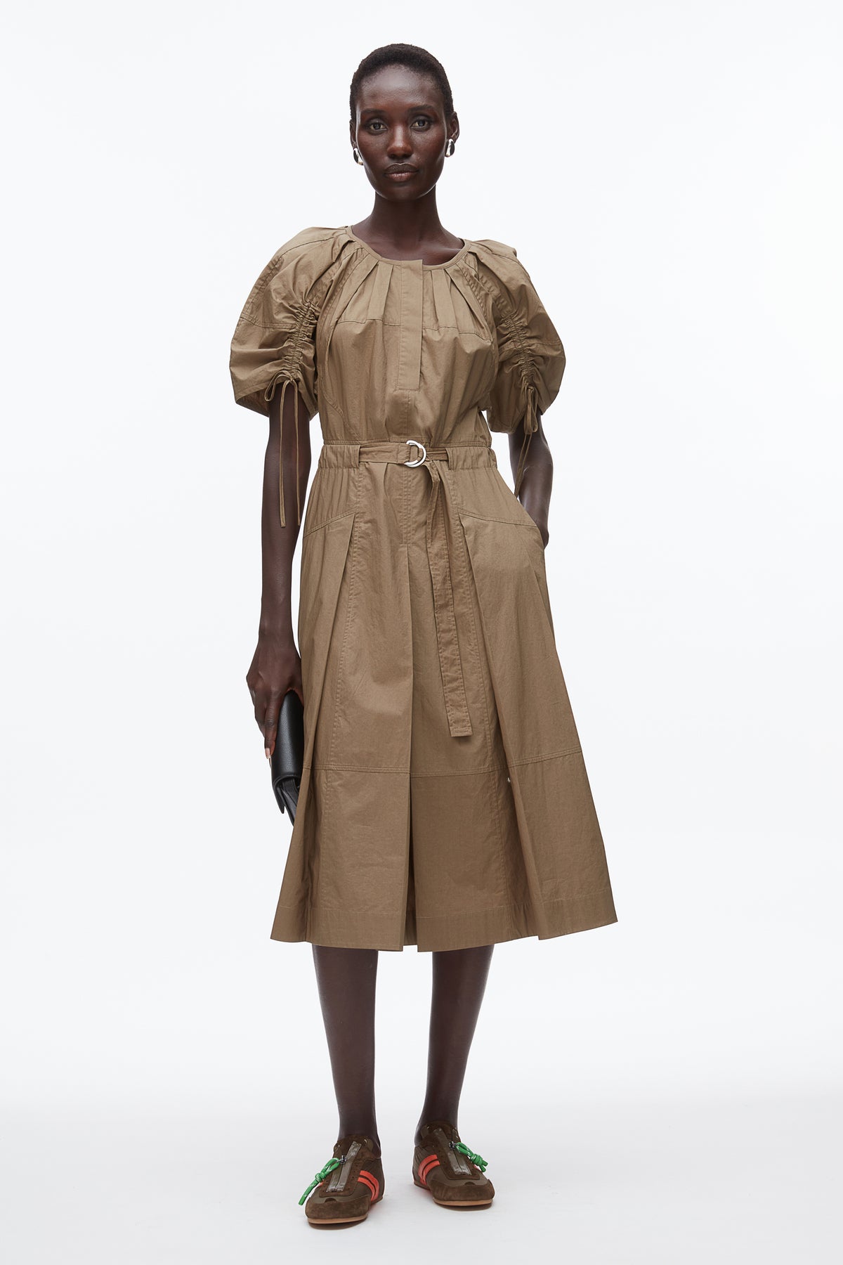 ruched sleeve midi dress Maeve Long-Sleeve V-Neck Ruched Midi Dress