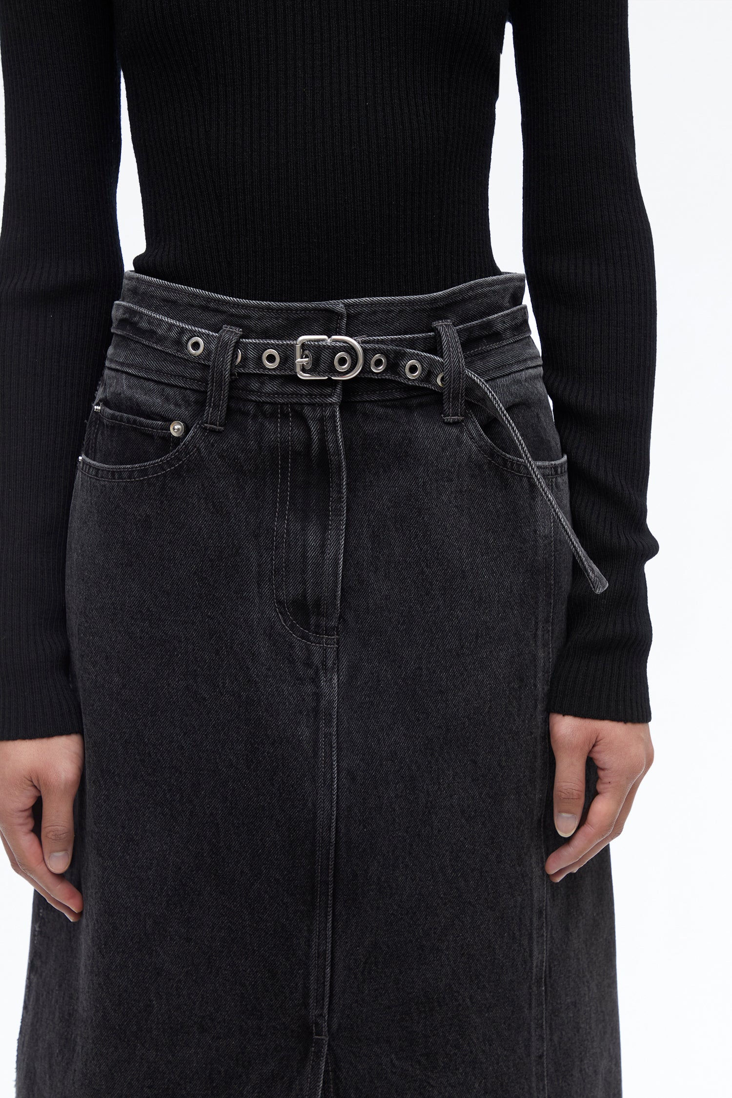 Wide denim skirt - Black - Women - Gina Tricot