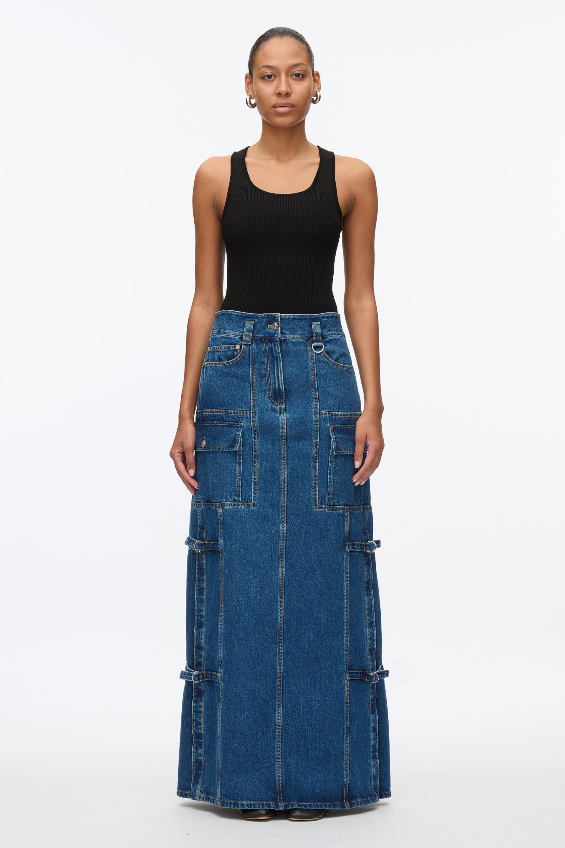 Denim Cargo Maxi Skirt