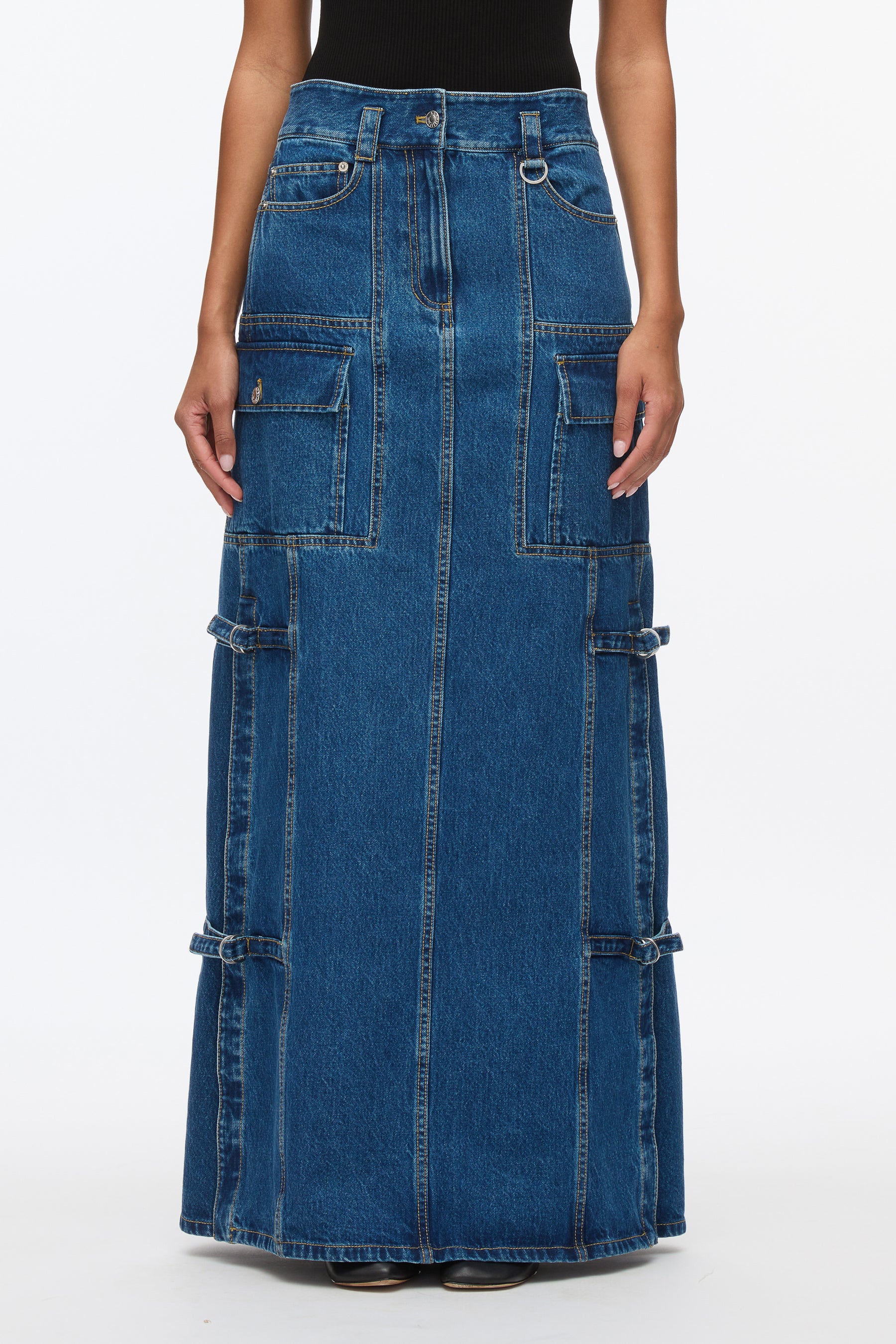 Denim Cargo Maxi Skirt