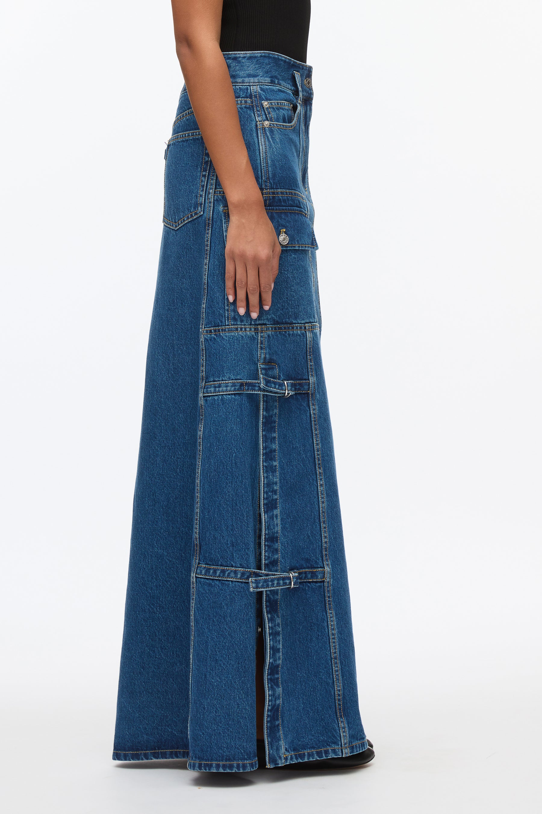 Denim Cargo Maxi Skirt
