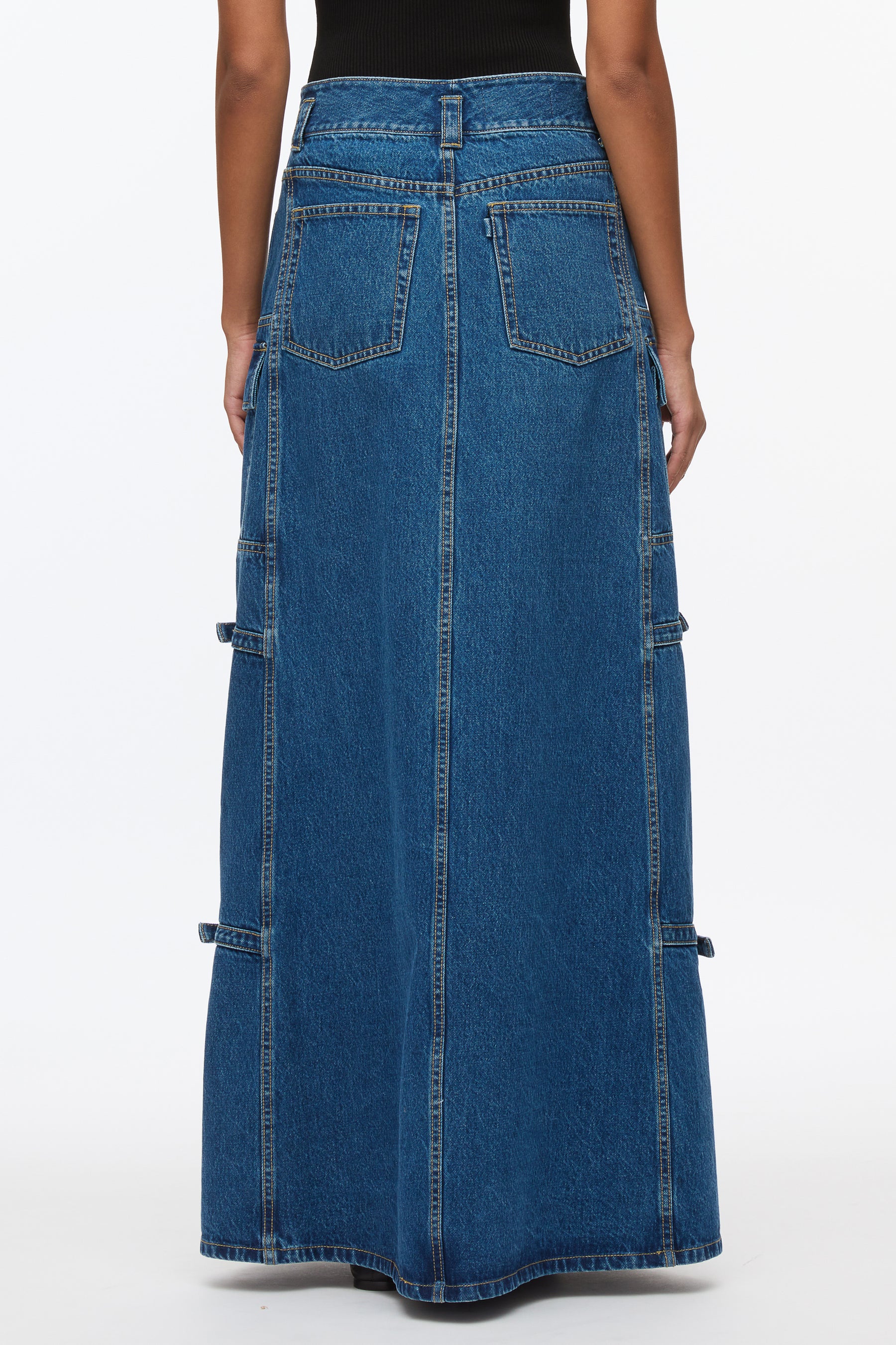 Denim Cargo Maxi Skirt
