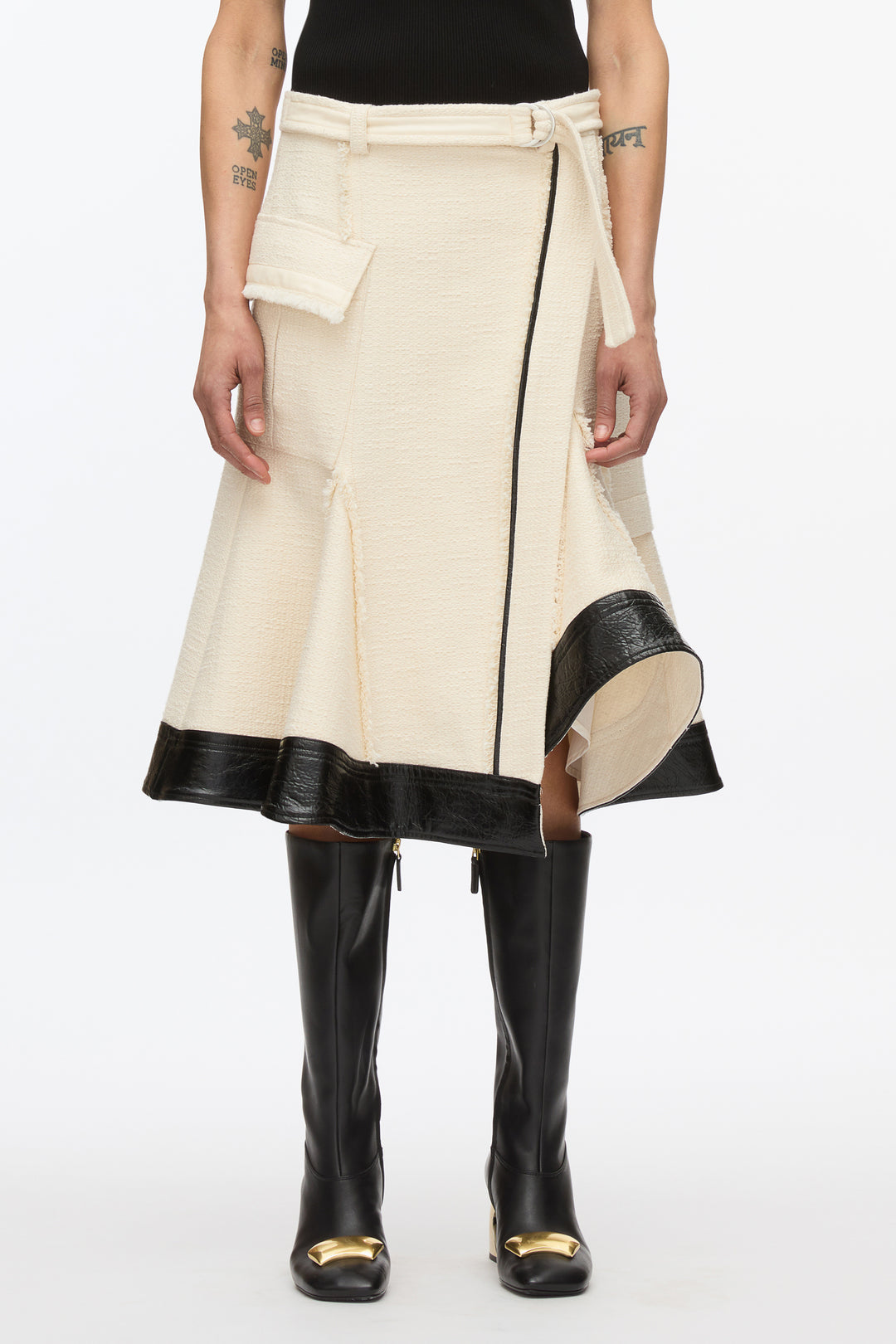 Flounce Hem Tweed Skirt