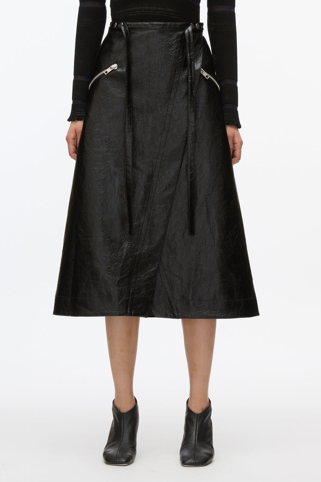 Faux Leather Moto Wrap Skirt