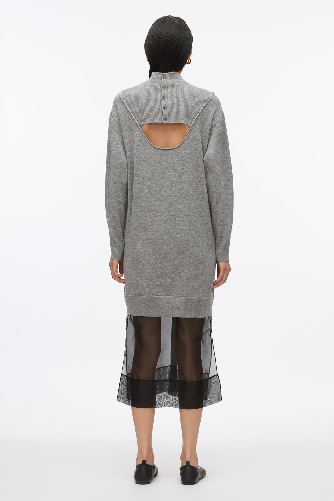 Mockneck Knit Dress with Lace Inlay